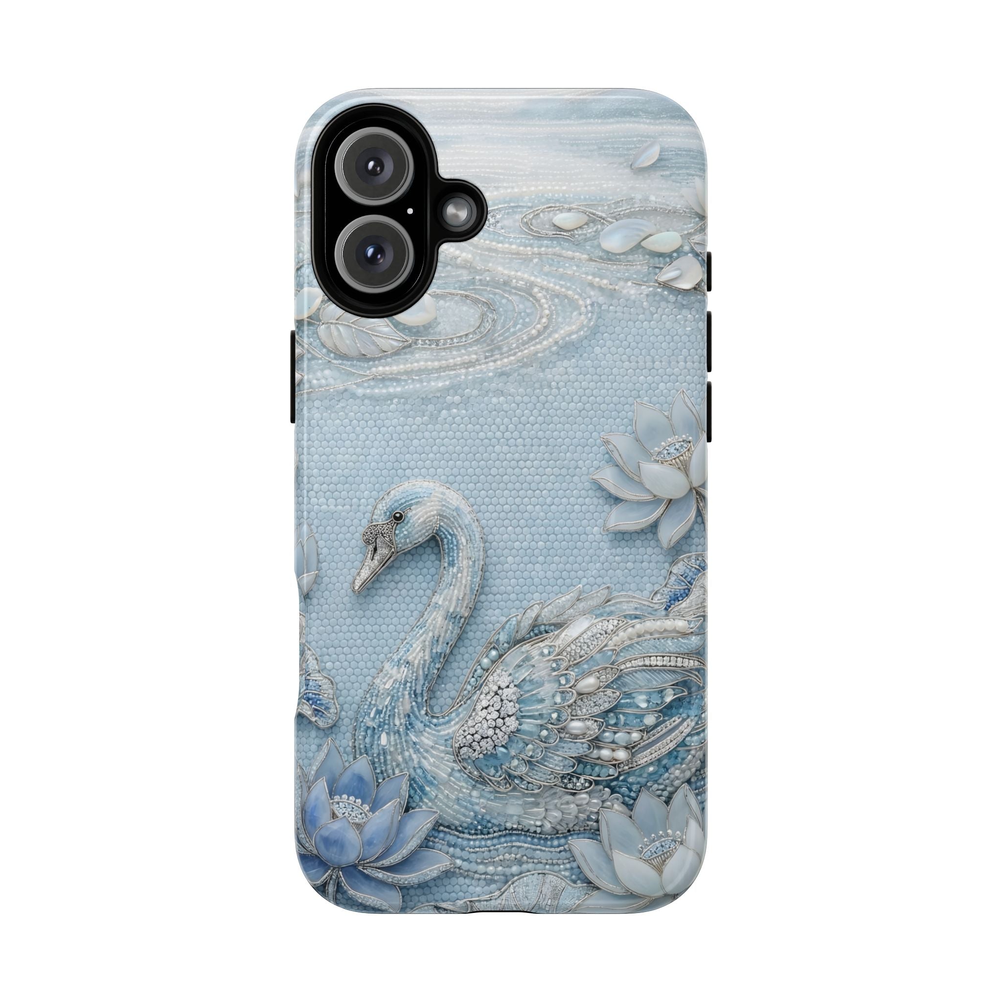 Swan Lake Floral MagSafe iPhone Case | Sparkling Blue Swan Protective Case
