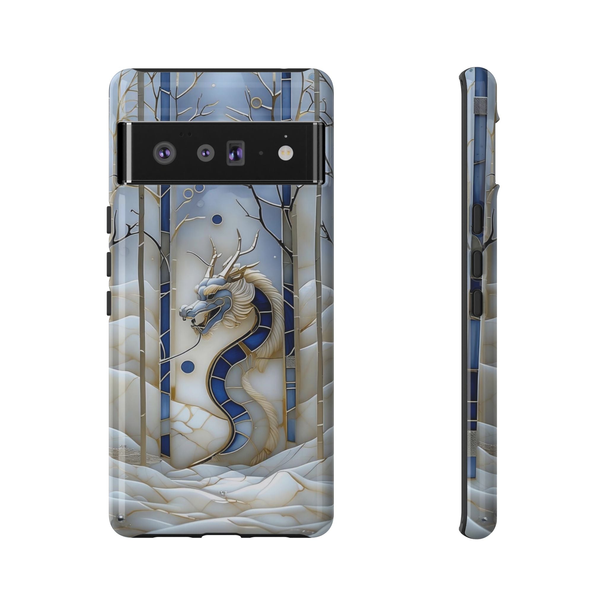 Dragon Stained Glass Google Pixel Case — Blue Winter Forest Protective Cover