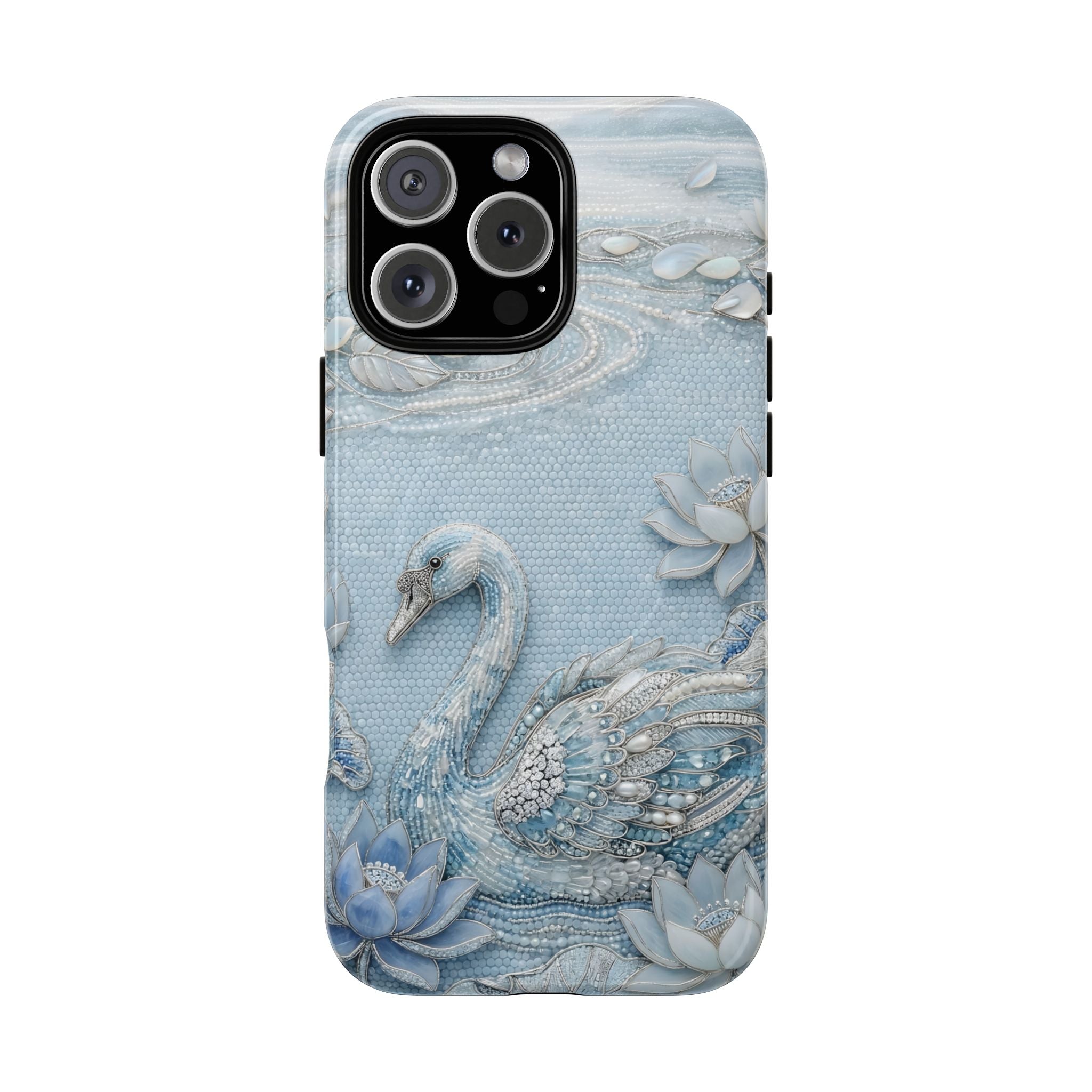 Swan Lake Floral MagSafe iPhone Case | Sparkling Blue Swan Protective Case