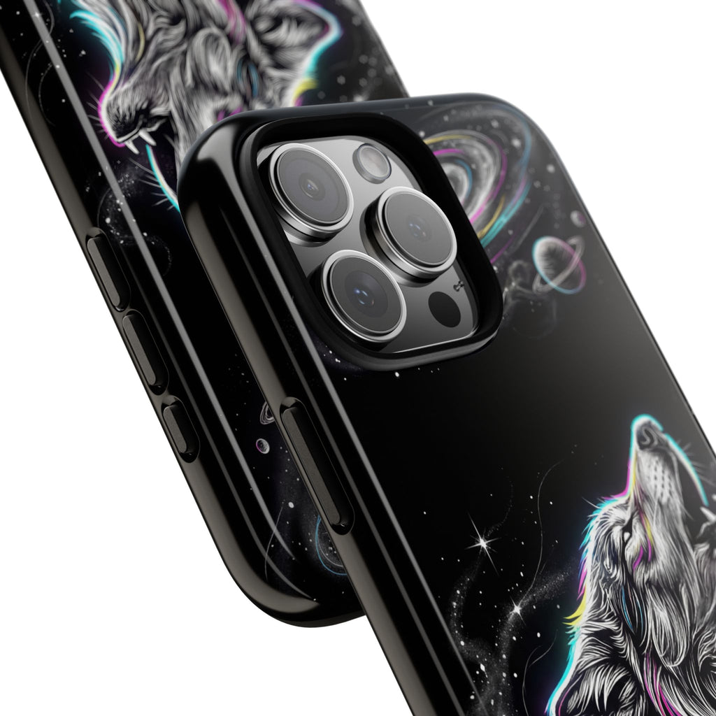 Wolf Galaxy Tough iPhone Case | Colorful Howling Wolf Space Design