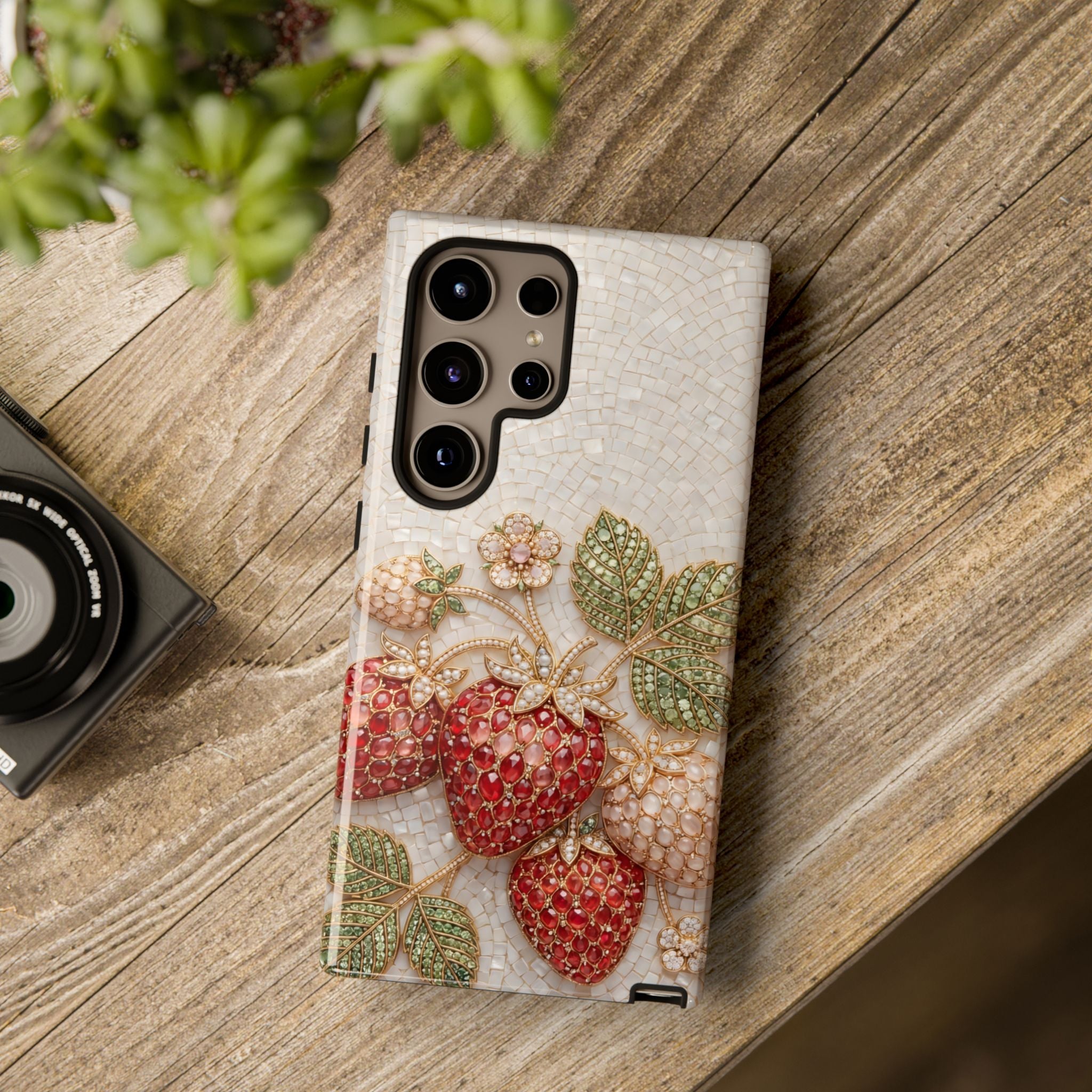 Strawberry Gem Tough Samsung Galaxy Phone Case | Vintage Beaded Fruit Design