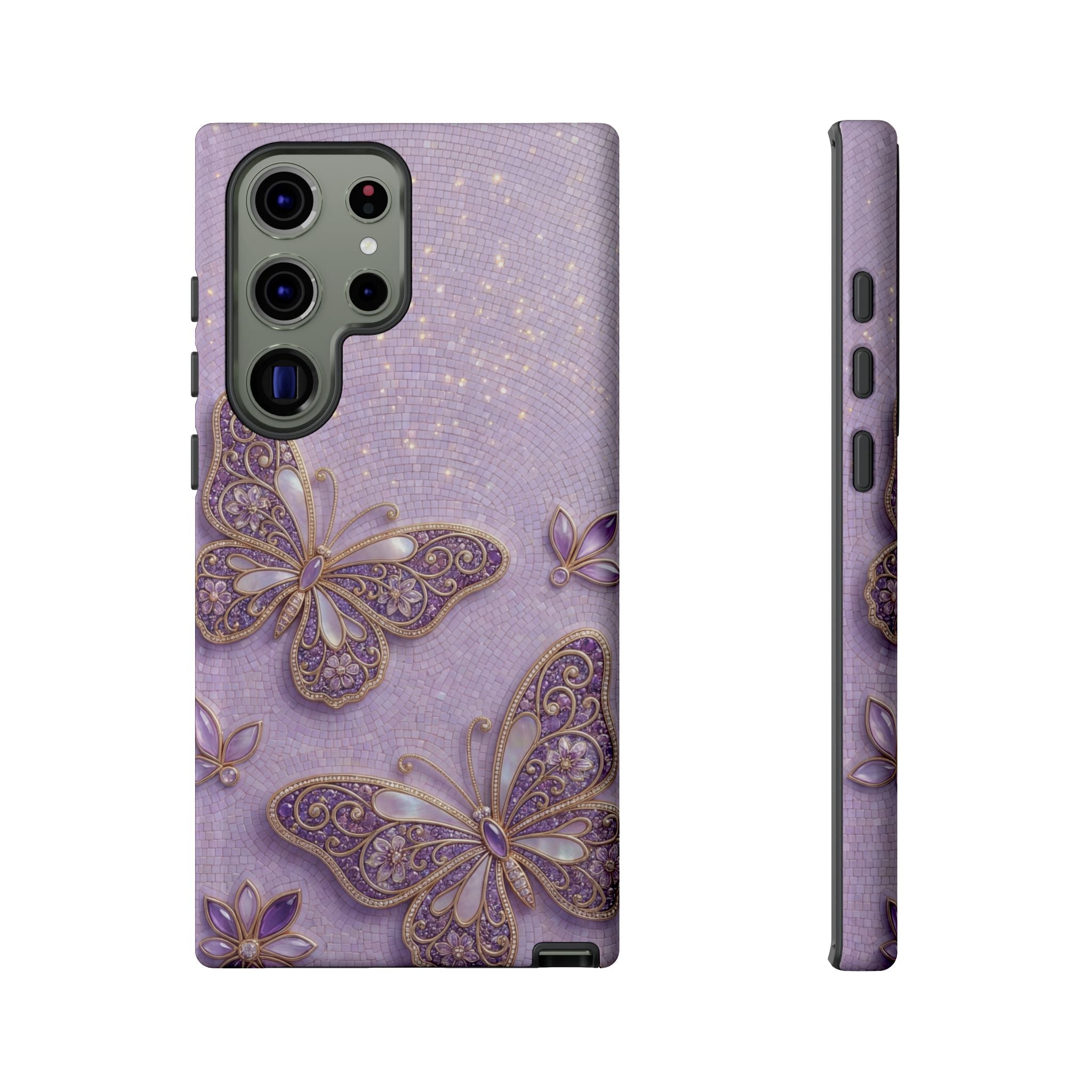 Purple Butterfly Tough Samsung Galaxy Phone Case | Sparkling Floral Protective Cover