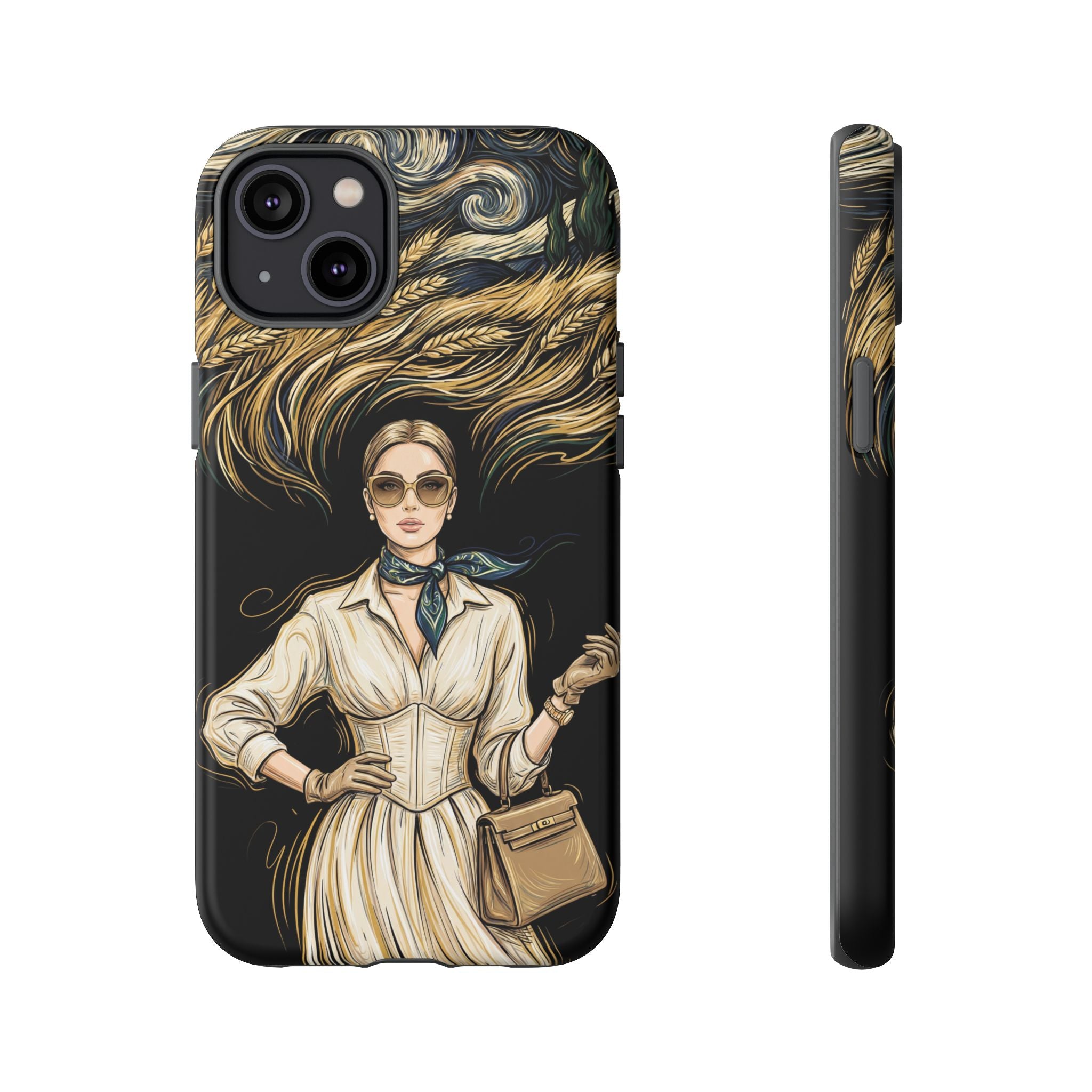 Vintage Elegance iPhone Case | Retro Woman with Flowing Golden Hair