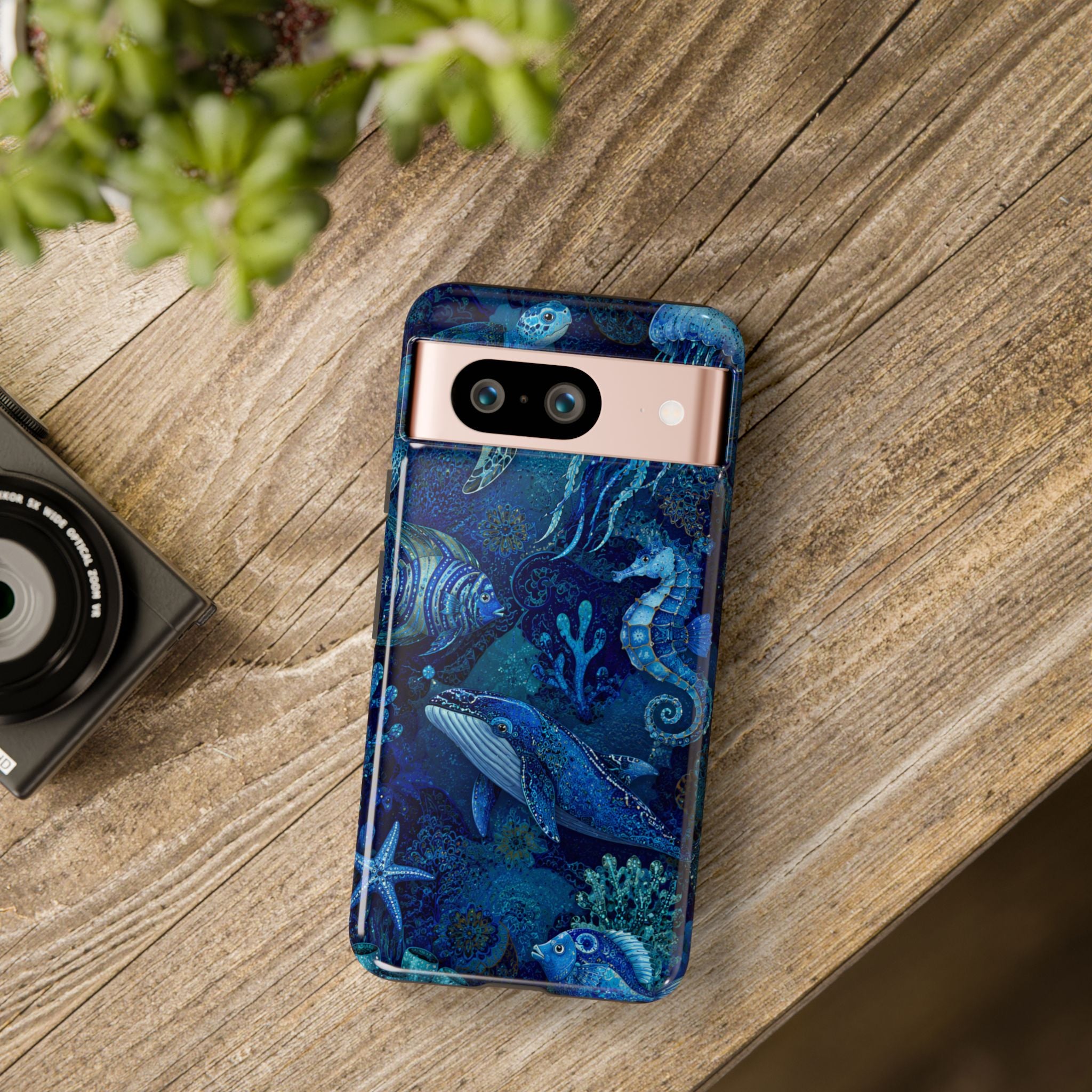 Ocean Animals Tough Google Pixel Phone Case | Navy Blue Undersea Whale Cover