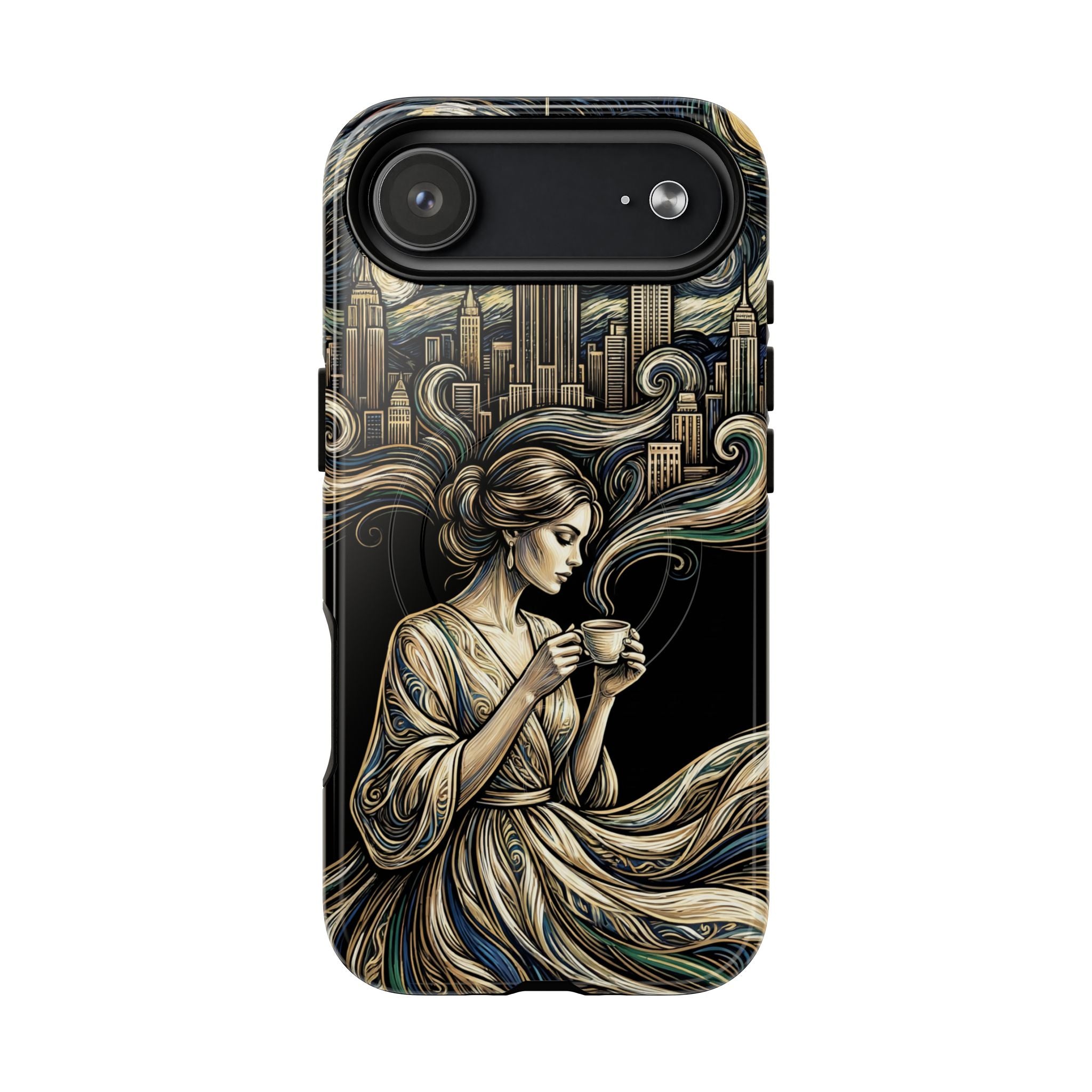 Vintage Cityscape Woman Tea Art MagSafe iPhone Case
