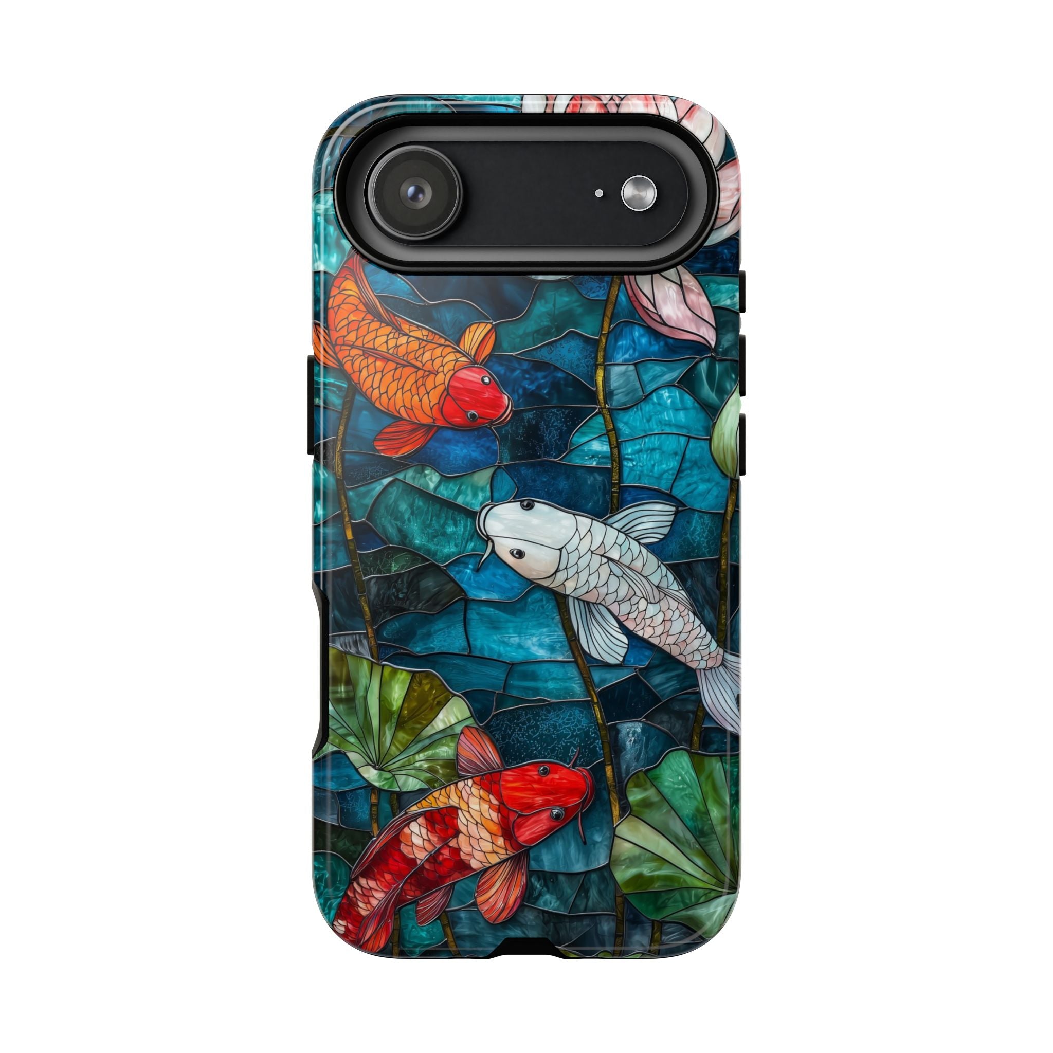 Koi Pond Tough iPhone Case — Stained Glass Lotus & Koi Design