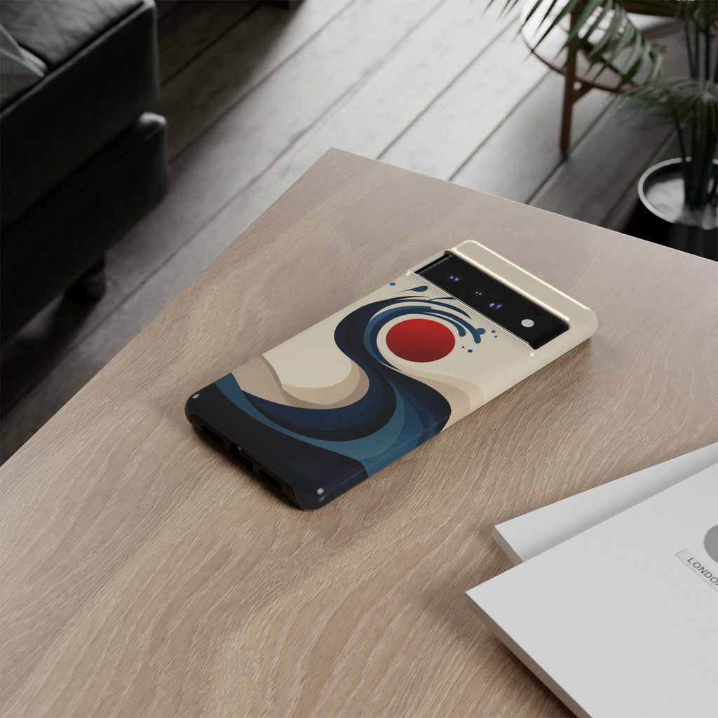 Abstract Wave Google Pixel Case | Red Sun Ocean Art