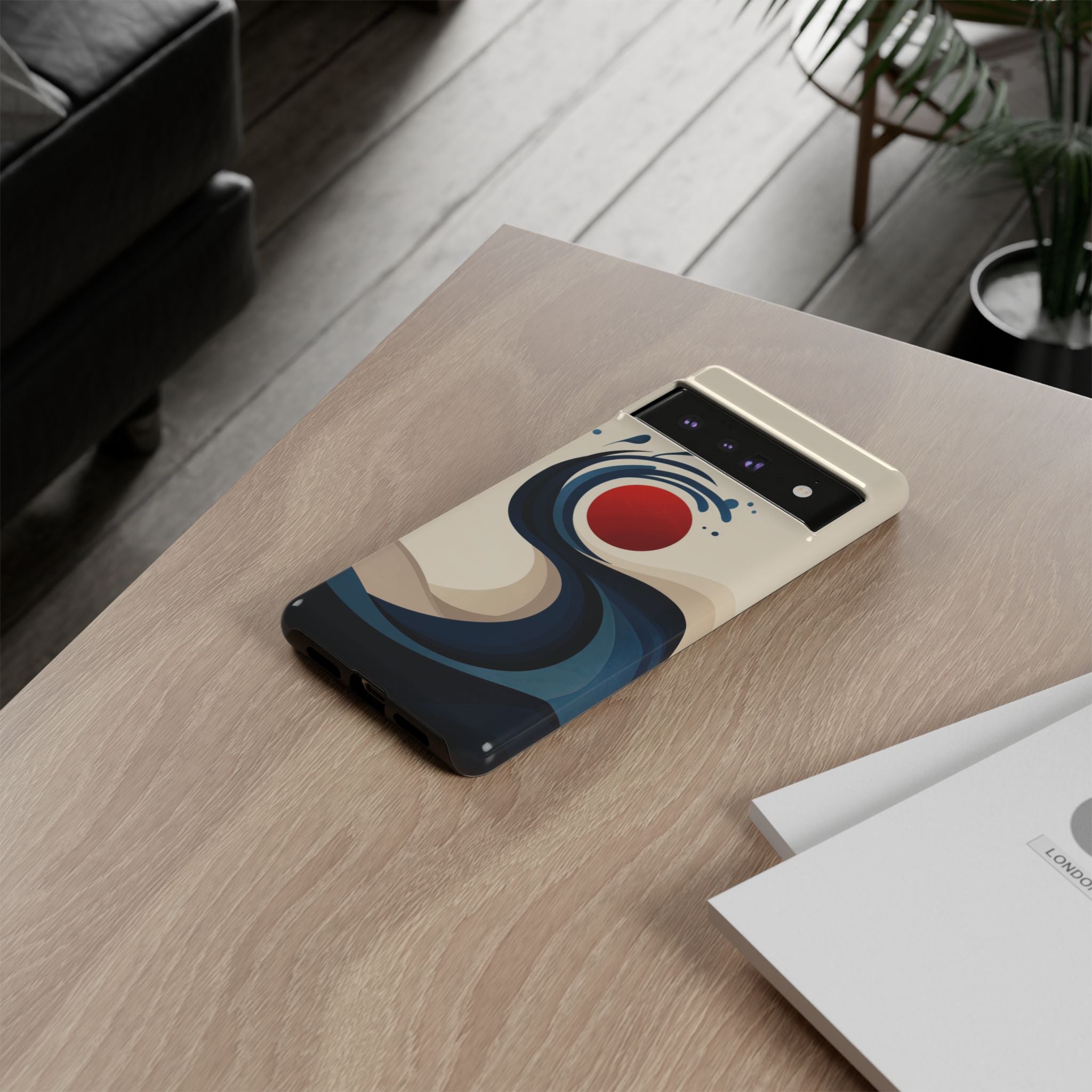 Abstract Wave Google Pixel Case | Red Sun Ocean Art