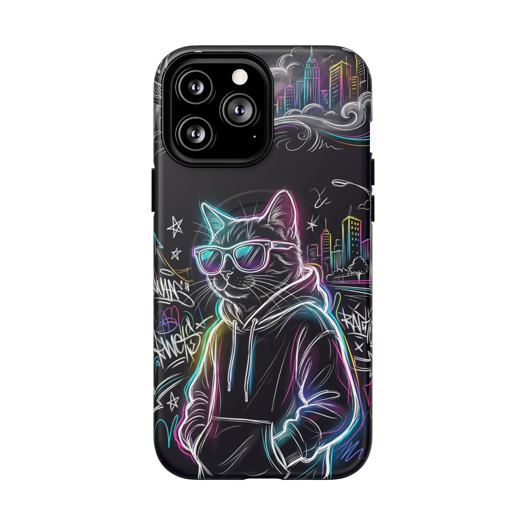 Cool Hoodie Neon Street Cat MagSafe iPhone Case