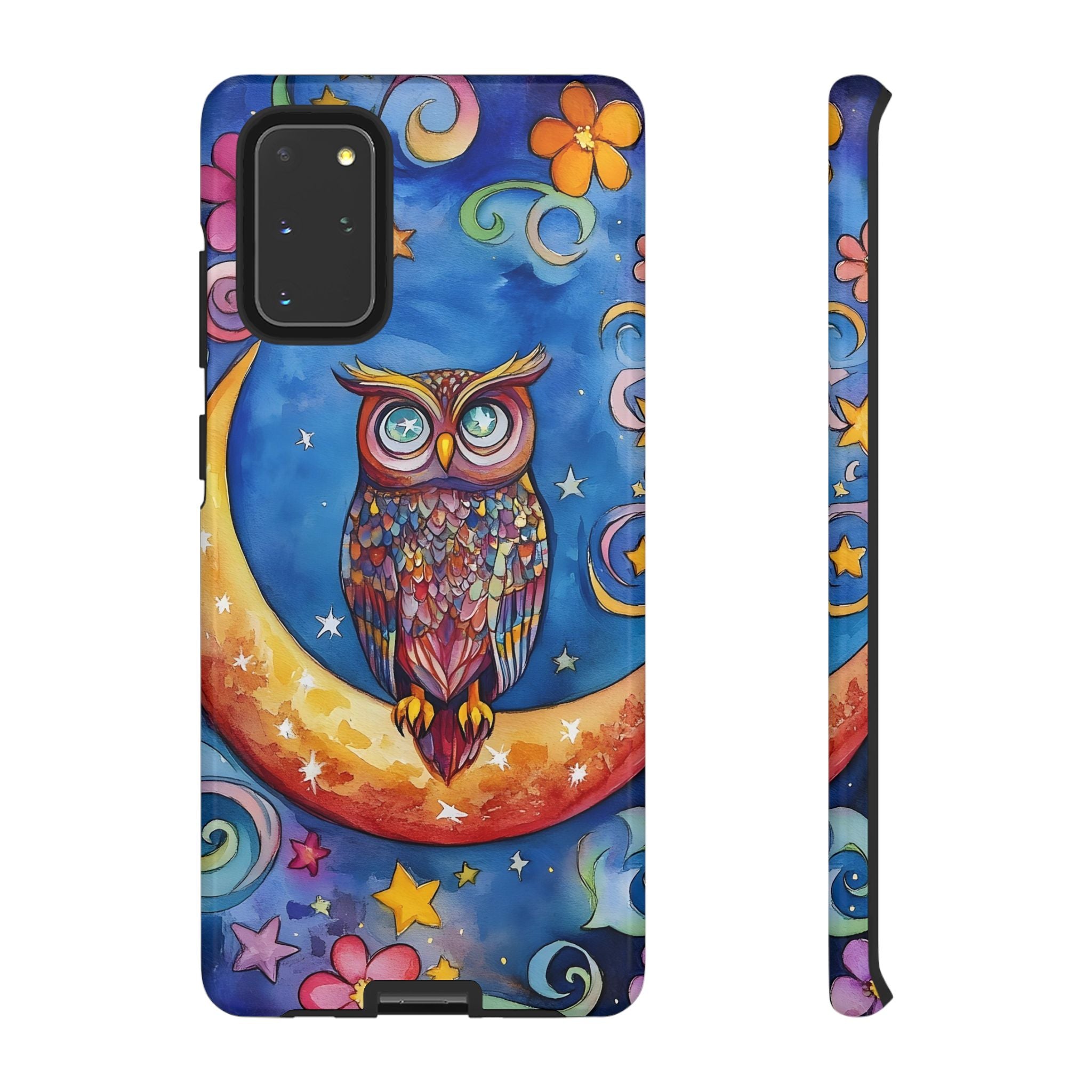 Owl on Crescent Moon Samsung Galaxy Case — Colourful Whimsical Night Sky Design