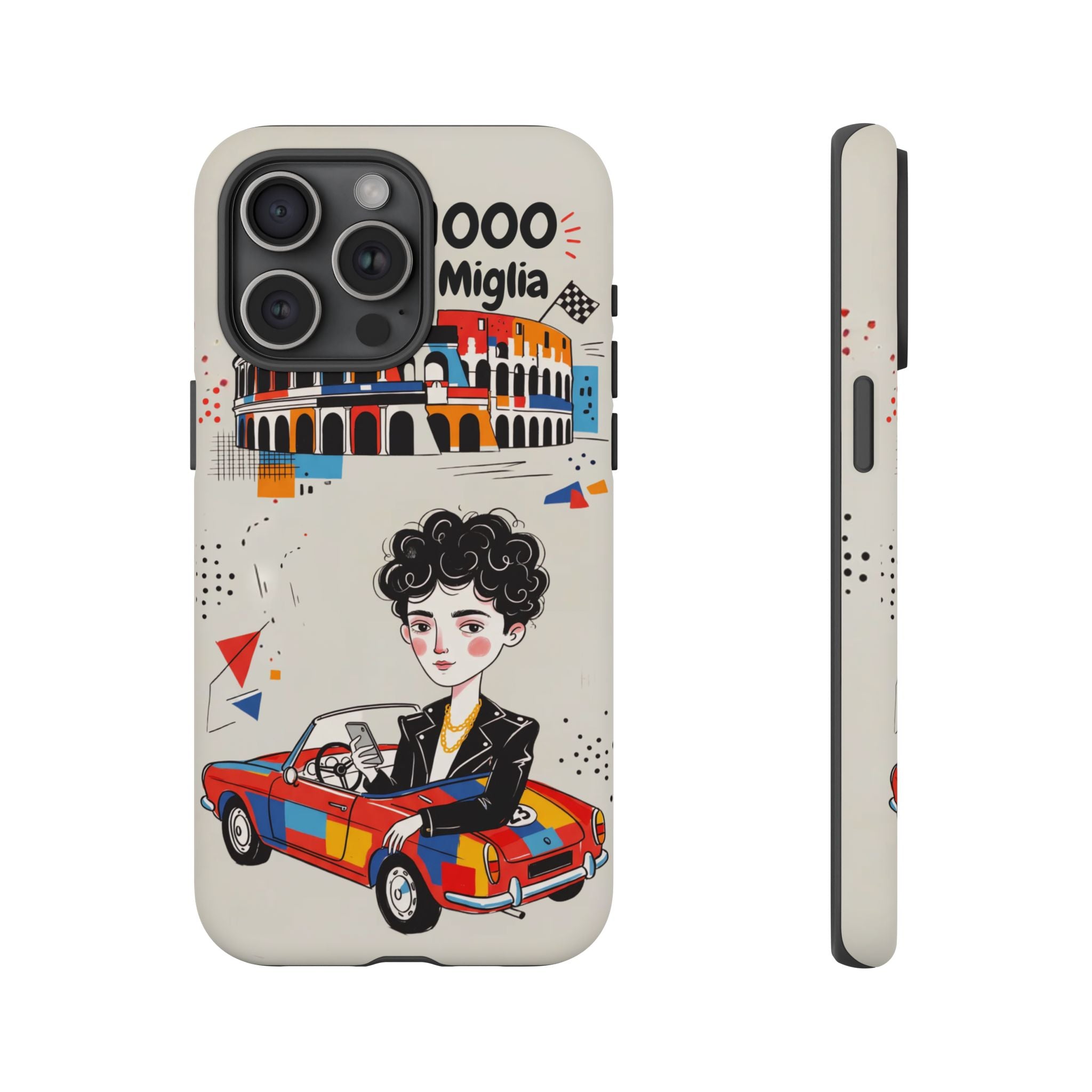 Retro Mille Miglia Car Illustration with Driver iPhone Case