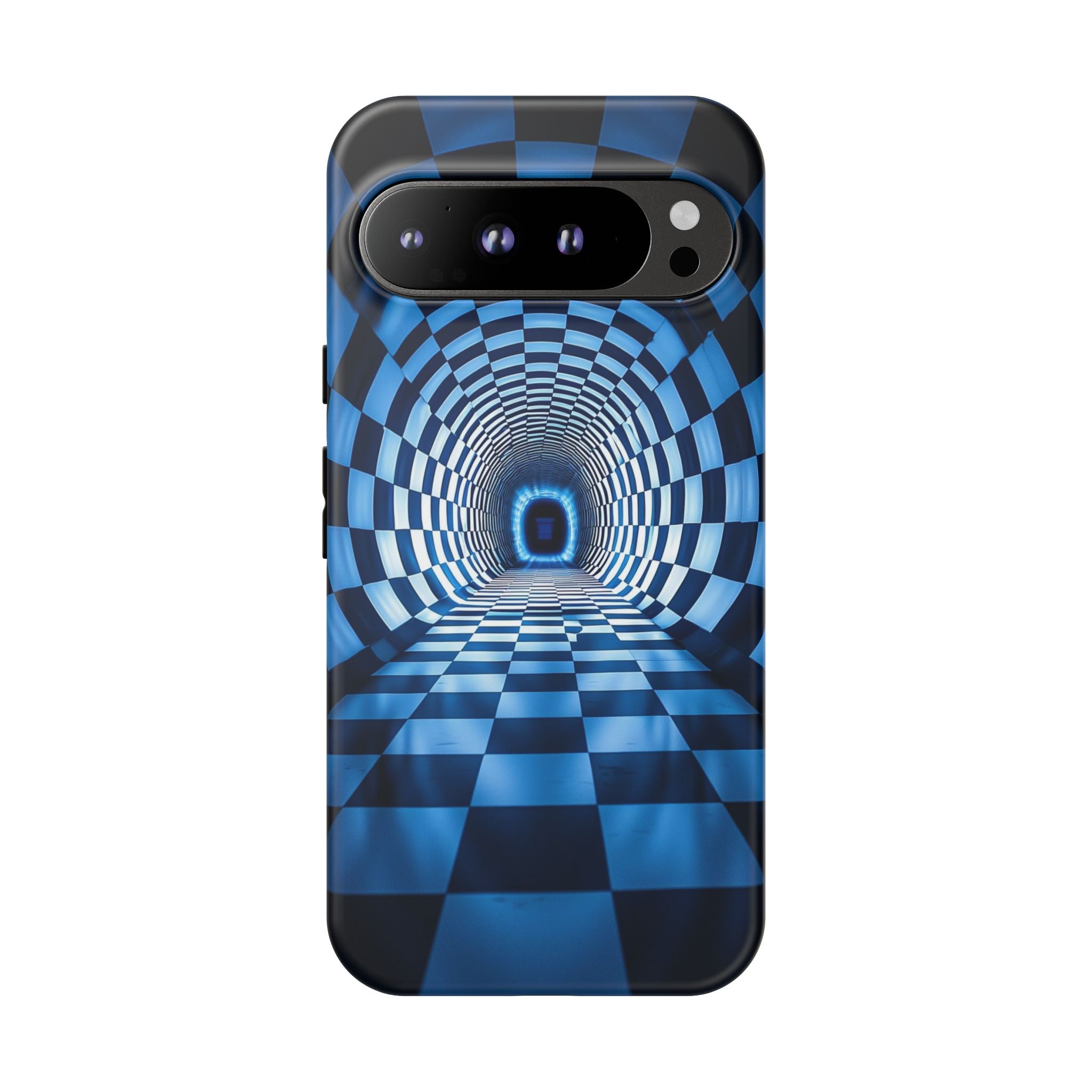 Blue Checkered Tunnel Google Pixel Case — 3D Optical Illusion Tough Case
