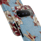 Cover Rigida per Google Pixel Colibrì Floreale | Design Botanico Vintage Blu e Borgogna