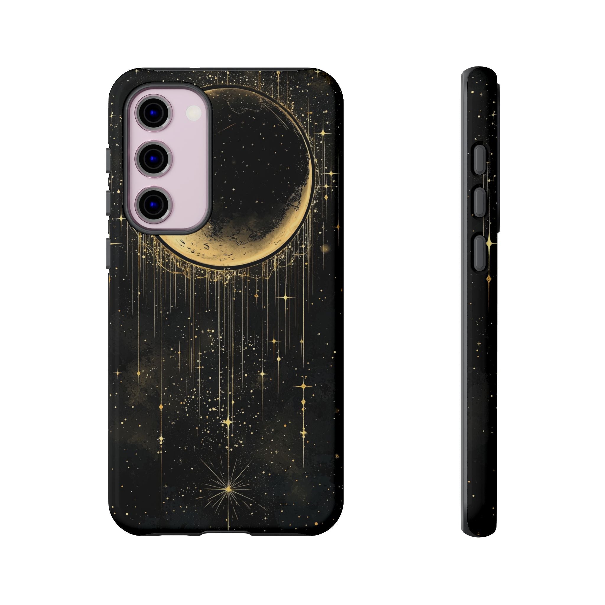 Moonlit Crescent Tough Samsung Galaxy Case | Gold Stars Night Sky