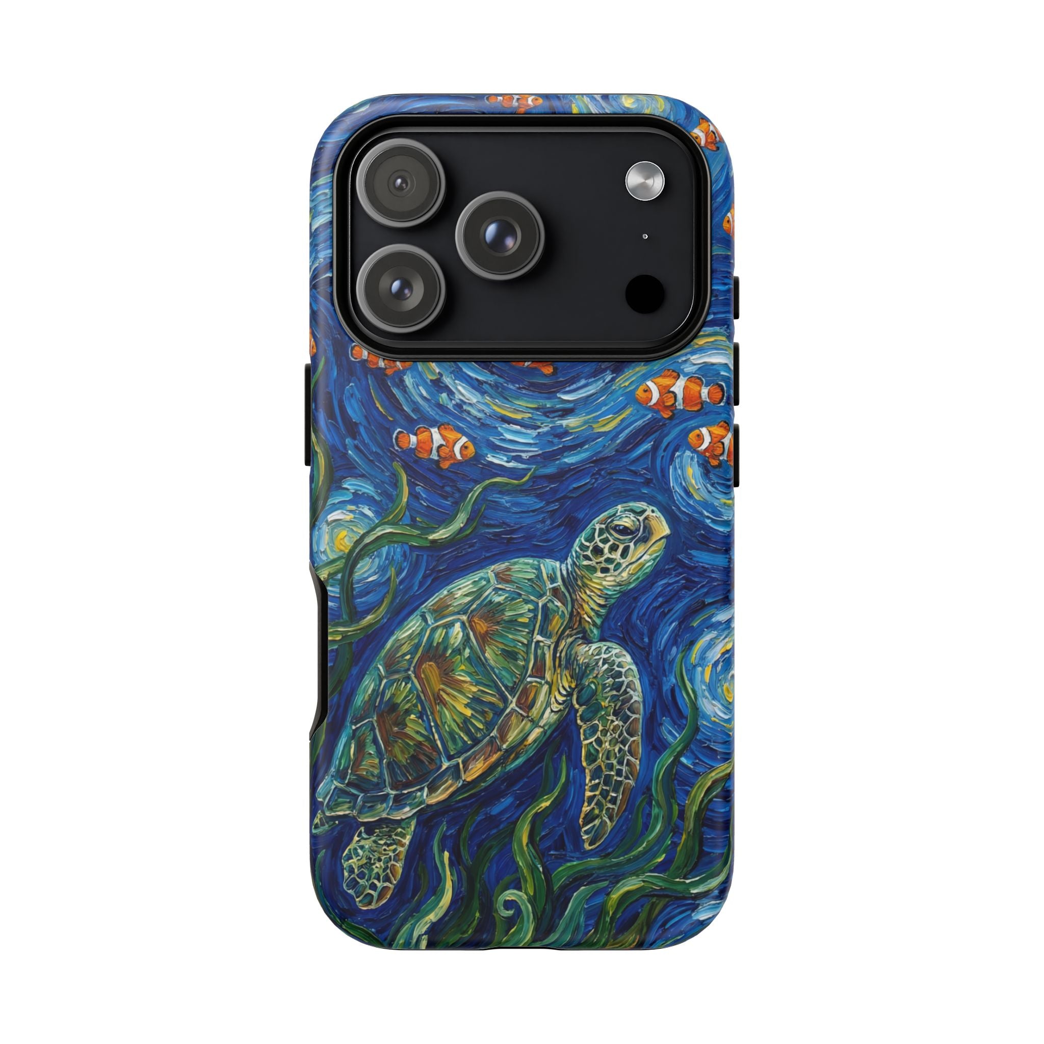 Sea Turtle & Clownfish Tough iPhone Case | Van Gogh Style Ocean Art