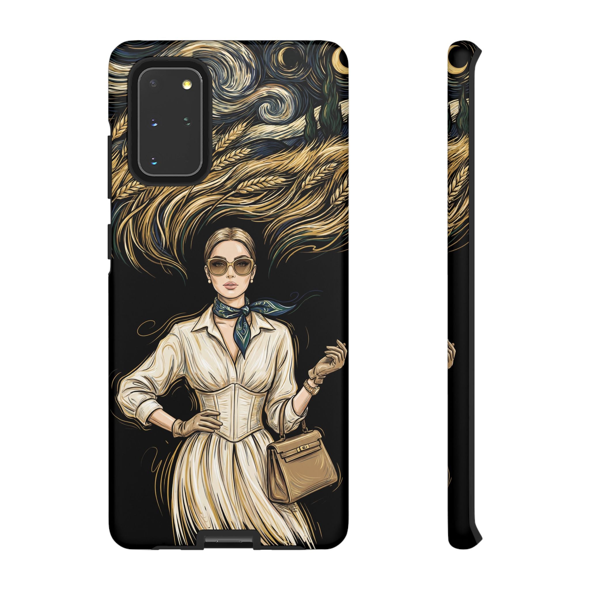 Vintage Elegance Samsung Galaxy Phone Case | Retro Woman with Flowing Golden Hair