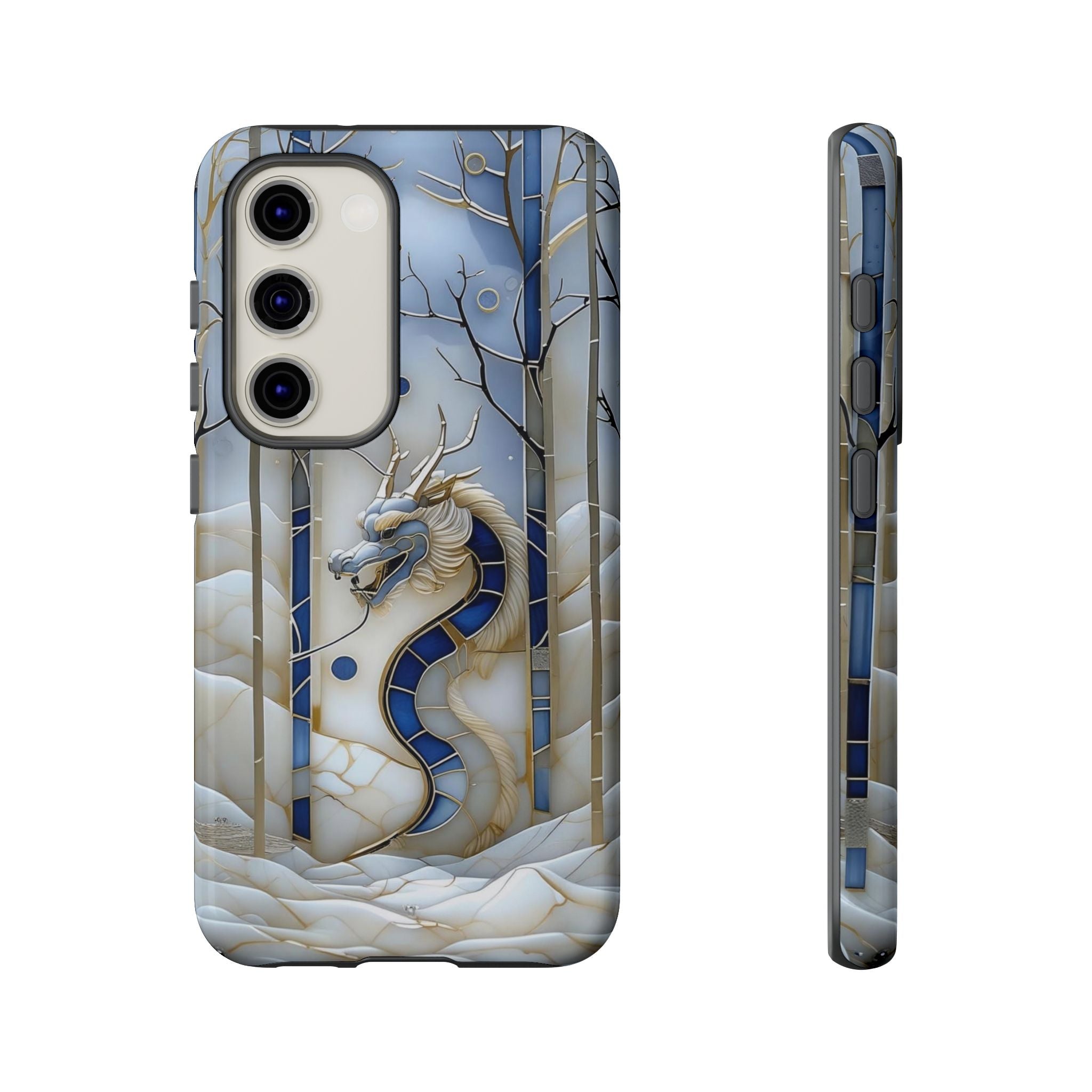 Dragon Stained Glass Samsung Galaxy Case — Blue Winter Forest Protective Cover