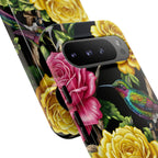 Floral Hummingbird Tough Google Pixel Phone Case | Vibrant Rose & Yellow Garden Protection
