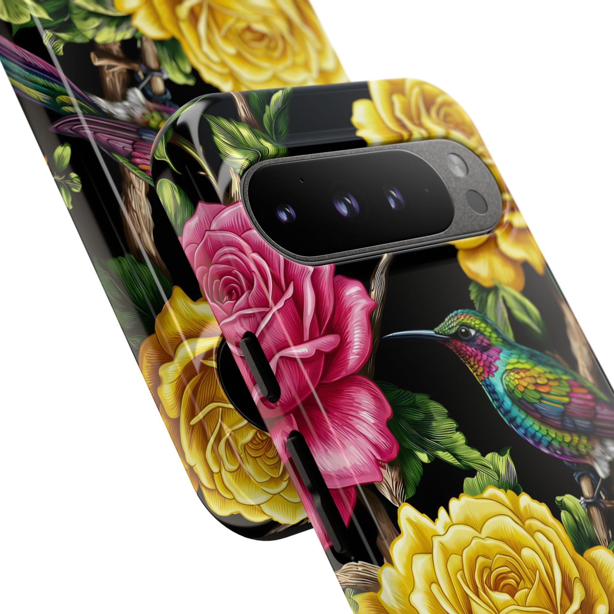 Floral Hummingbird Tough Google Pixel Phone Case | Vibrant Rose & Yellow Garden Protection