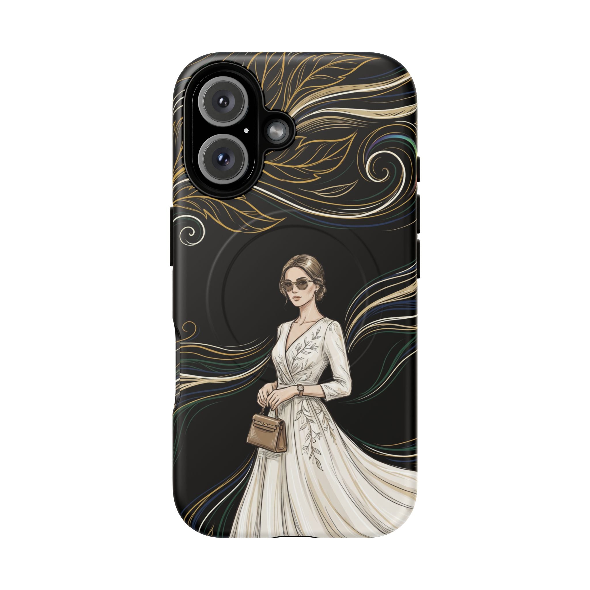 Elegant Woman Illustration MagSafe iPhone Case | Vintage Bride in Flowing Gown