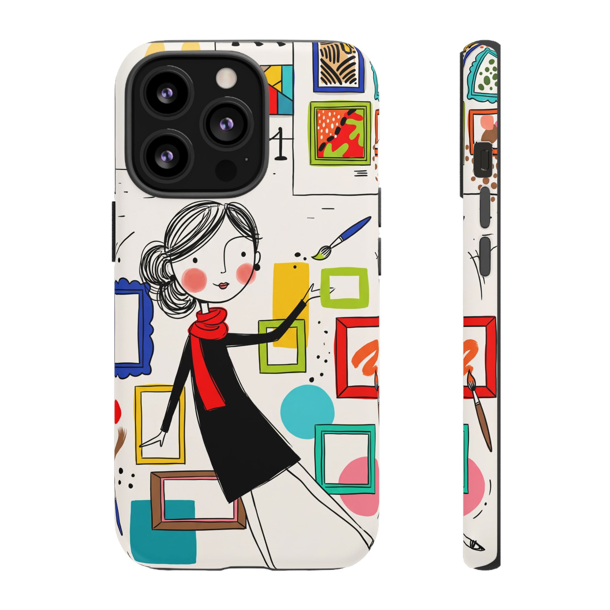 Art Gallery Illustration iPhone Case | Cute Woman with Frames Design