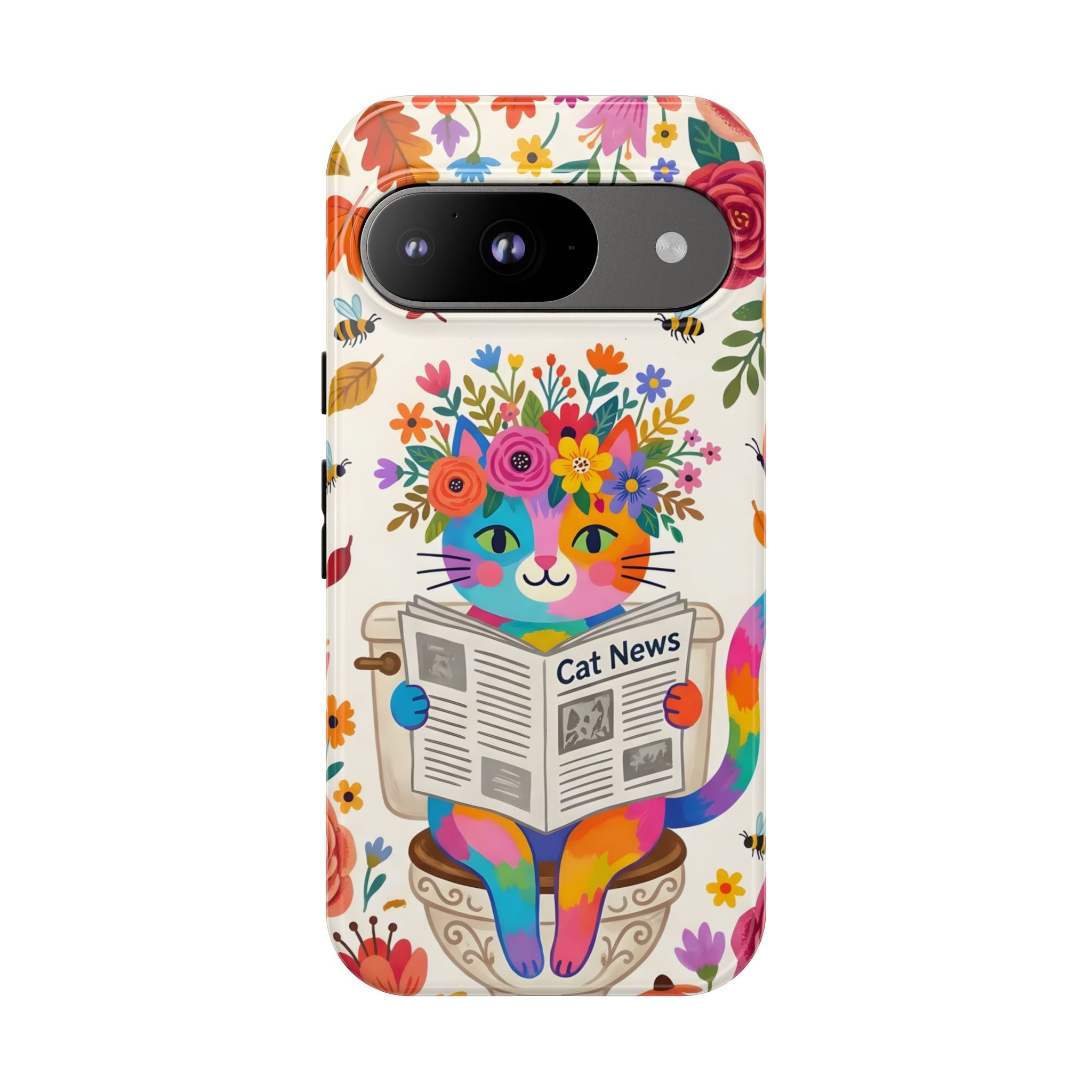 Floral Rainbow Cat Google Pixel Phone Case | Cat News Design