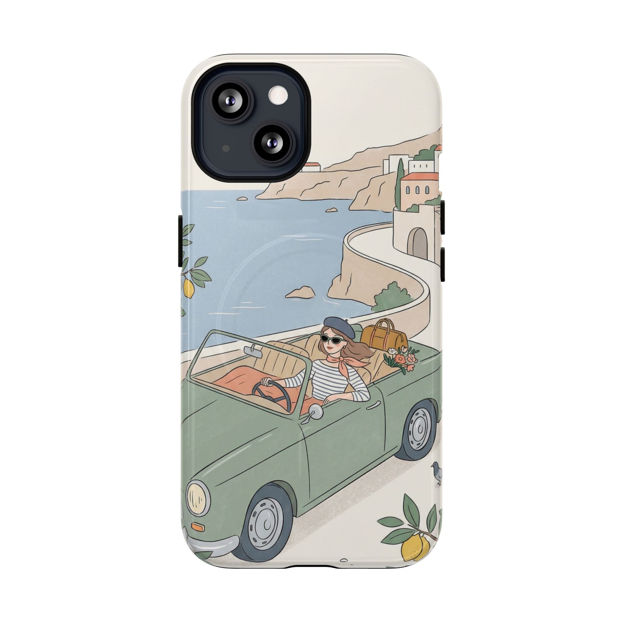 Retro Coastal Road Trip Design MagSafe iPhone Case