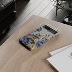 Custodia per telefono Google Pixel "Ape floreale" resistente | Design a giardino lunare blu e giallo