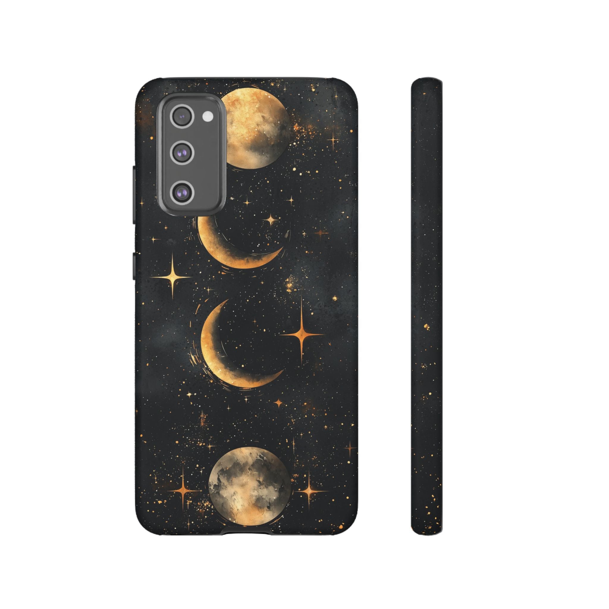 Celestial Moon Phases Tough Samsung Galaxy Case | Gold Crescent & Full Moon Galaxy Design