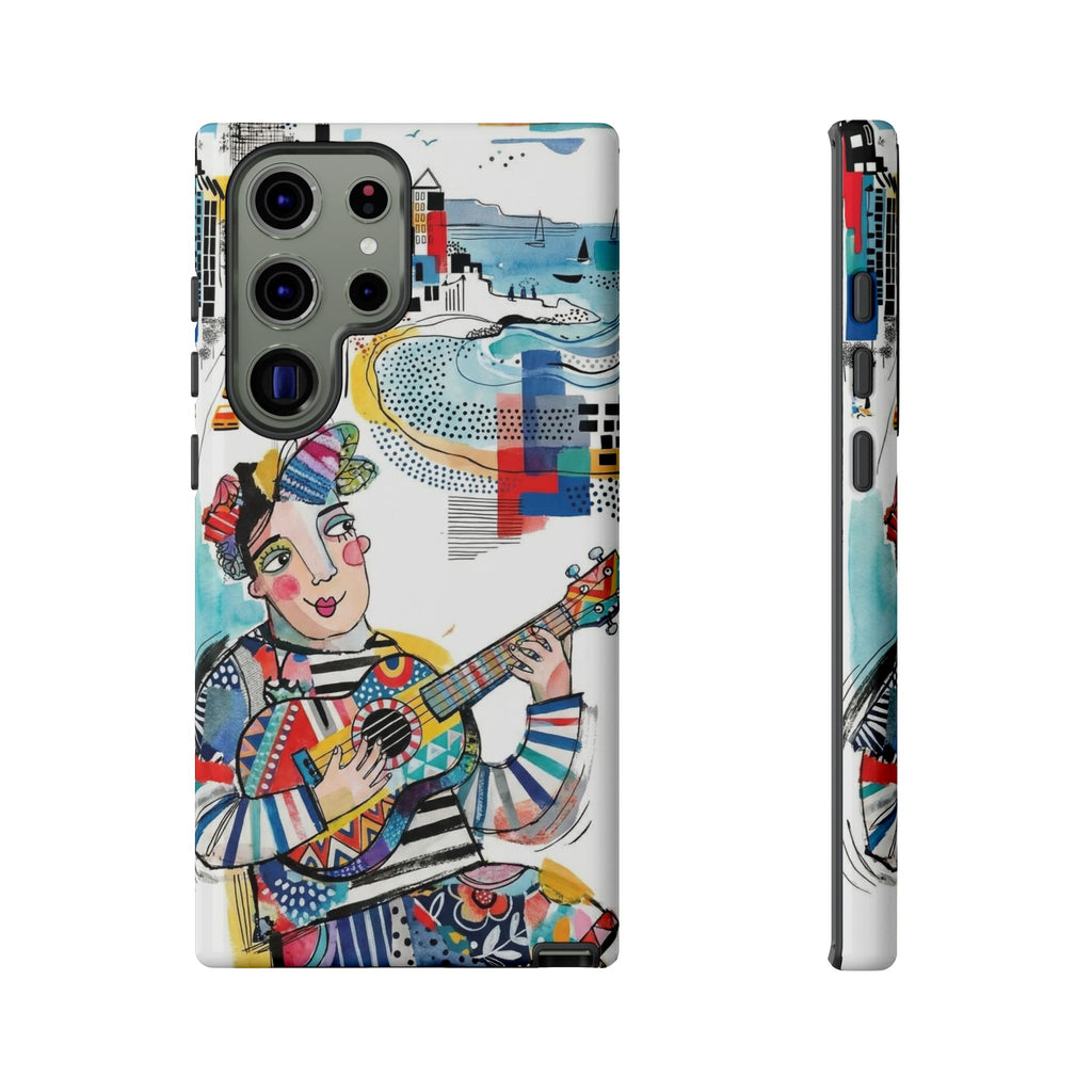 Custodia per Samsung Galaxy per Musicisti Artistici | Custodia Resistente con Chitarra Colorata e Paesaggio Urbano