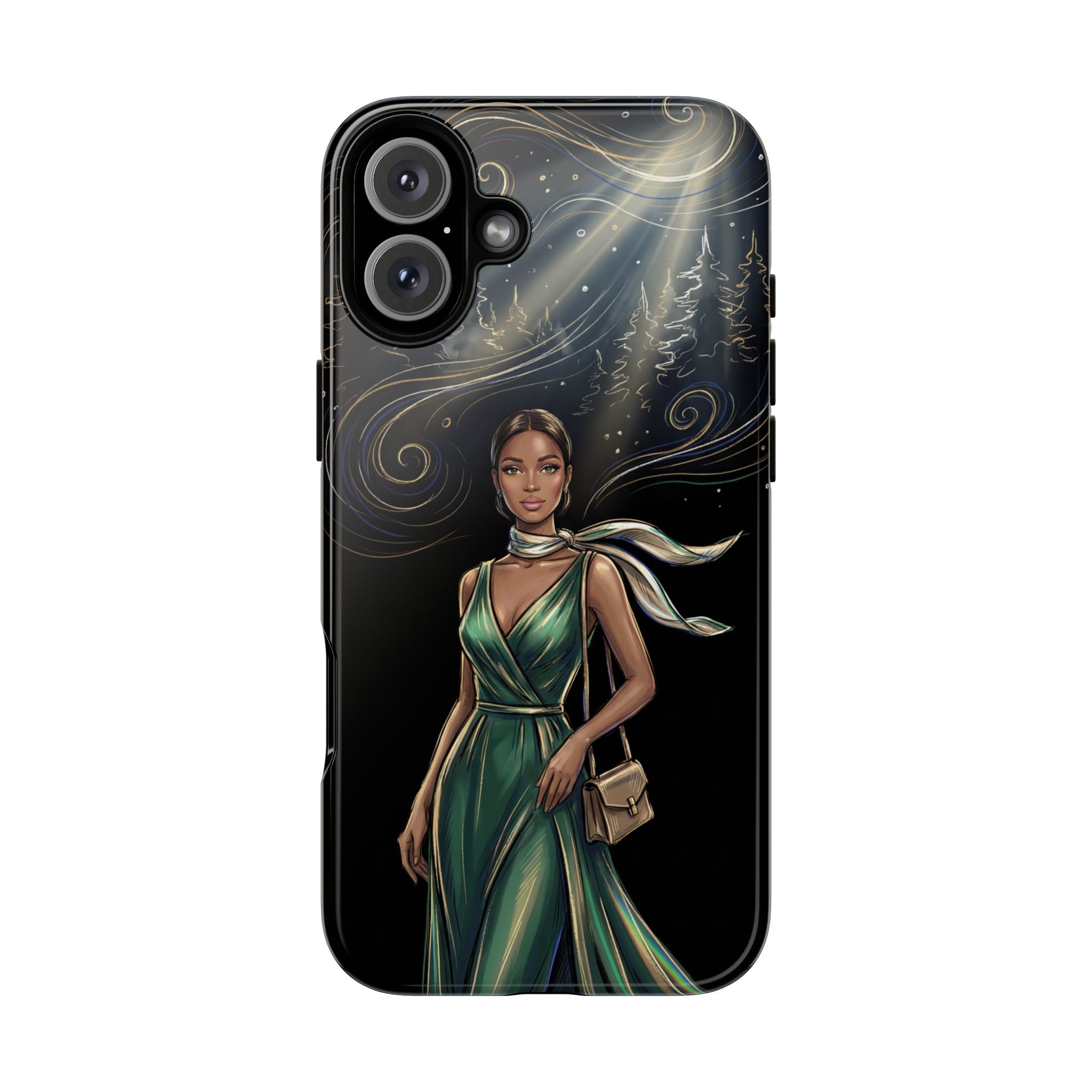 Elegant Woman in Green Dress Art Protective Tough iPhone Case