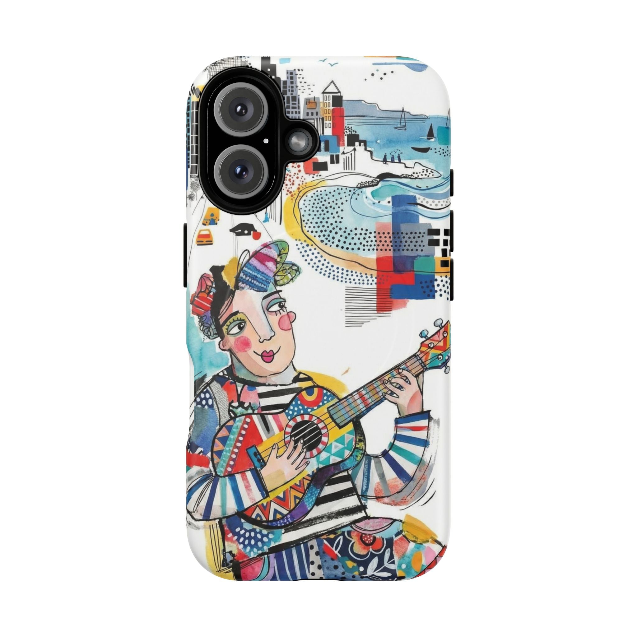 Artistic Musician MagSafe iPhone Case | Colorful Guitar Cityscape Tough Case