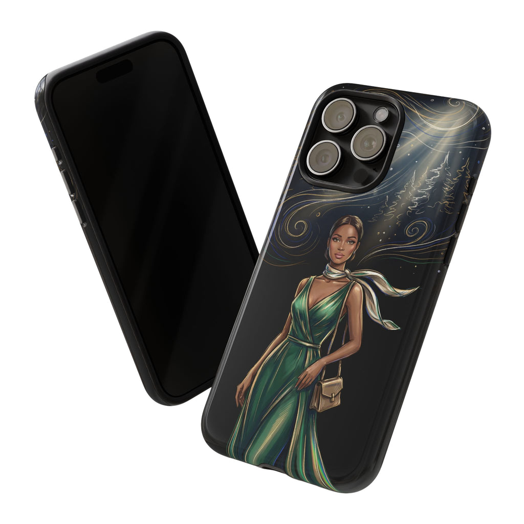Elegant Woman in Green Dress Art Protective Tough iPhone Case