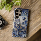 Blue Floral Wolf Tough Samsung Galaxy Phone Case | Moonlit Wolf Protective Cover