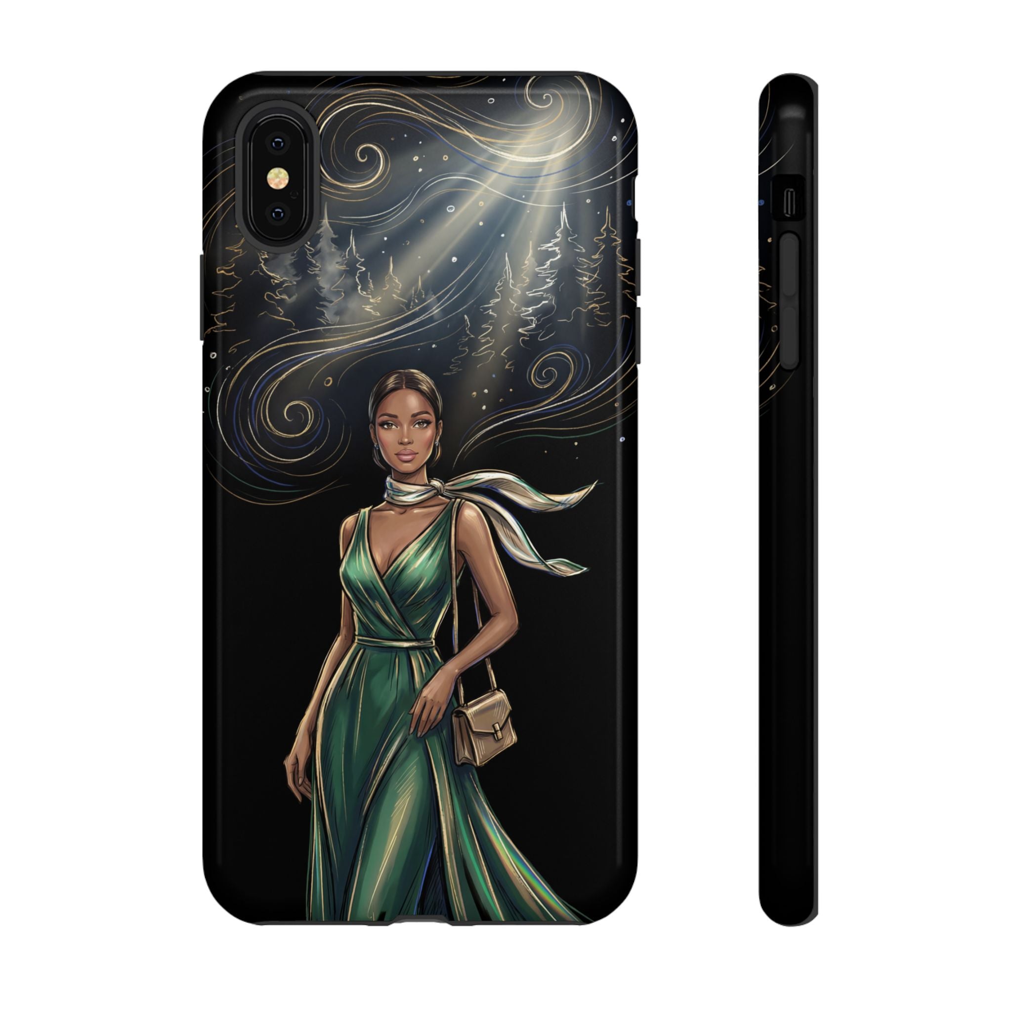 Elegant Woman in Green Dress Art Protective Tough iPhone Case