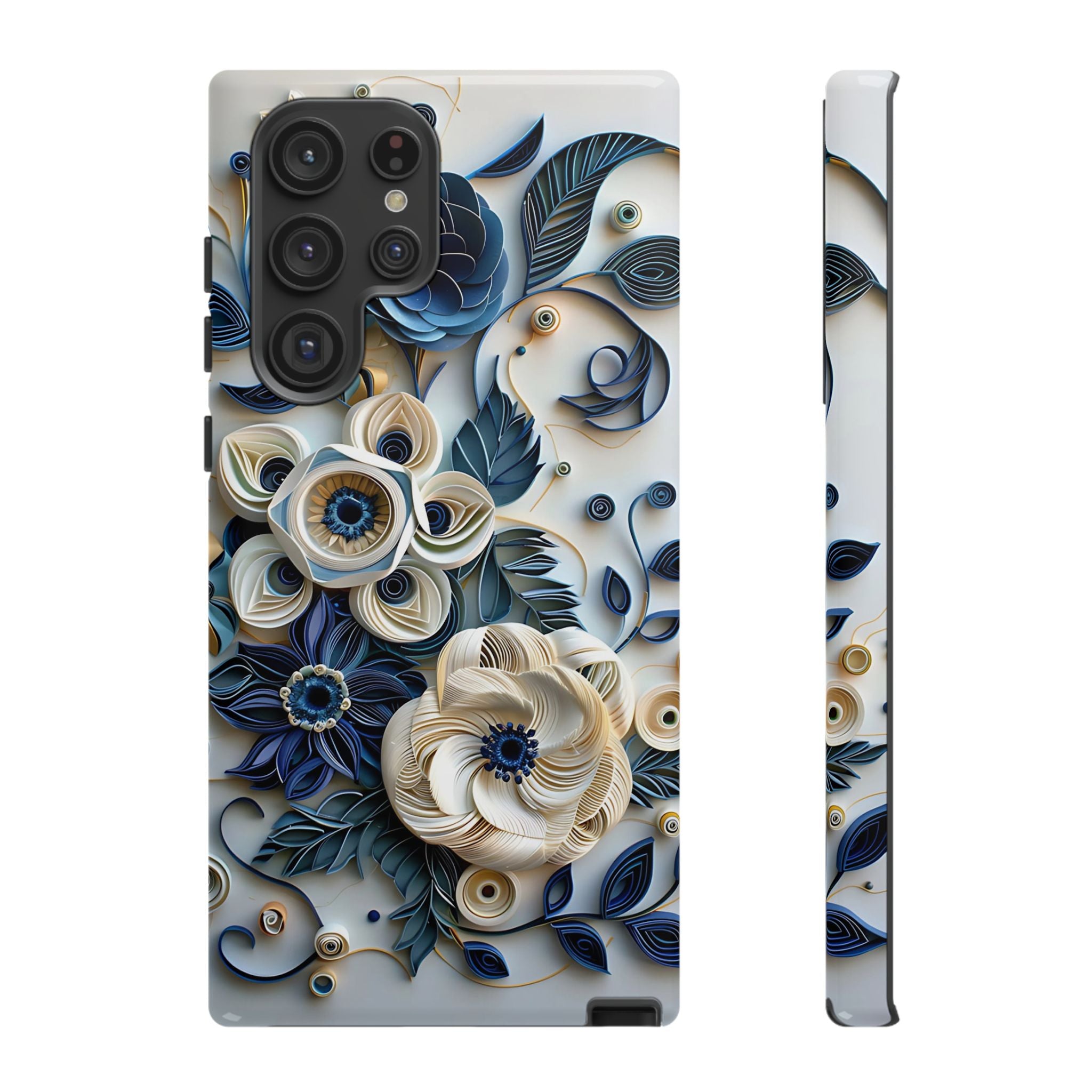 Floral Quilled Art Samsung Galaxy Case — Blue & Cream Decorative Protection