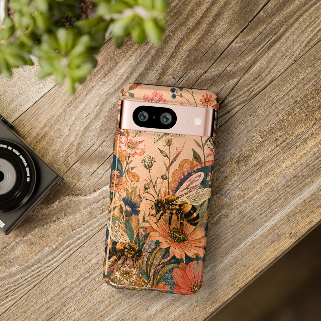 Honeybee Tough Google Pixel Phone Case | Vintage Botanical Flower Cover