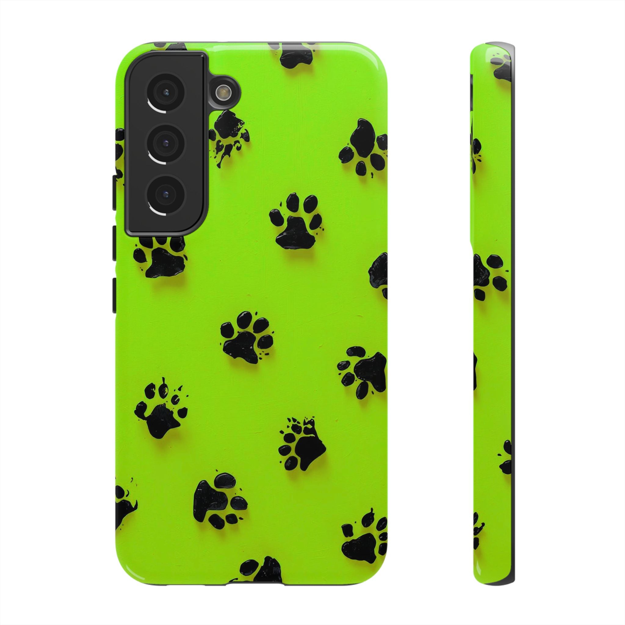 Neon Paw Print Tough Samsung Galaxy Case — Shockproof Pet Lover iPhone Cover