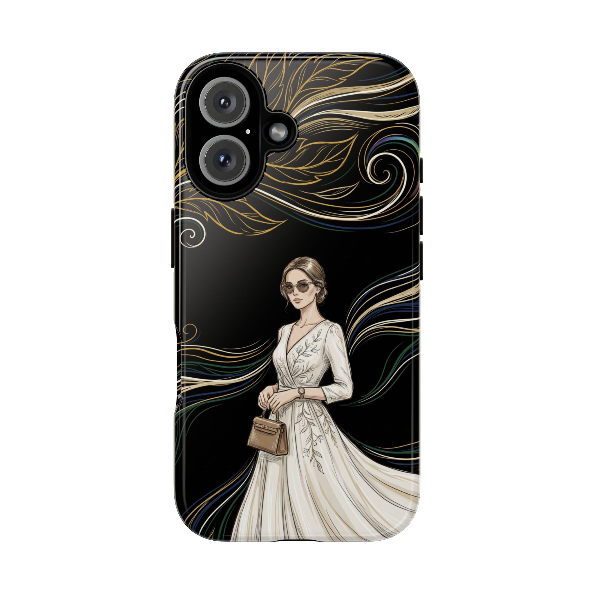 Elegant Woman Illustration iPhone Case | Vintage Bride in Flowing Gown