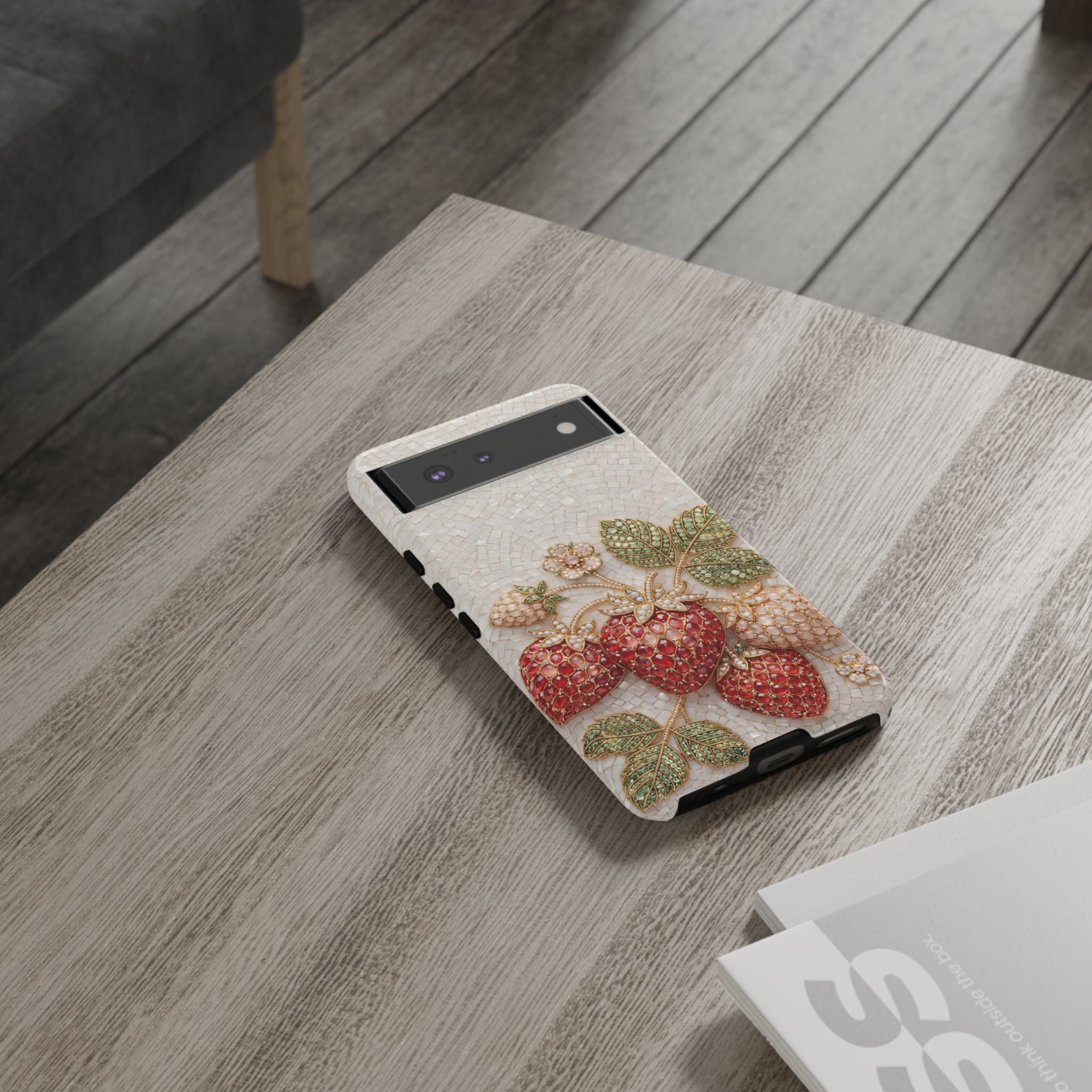 Strawberry Gem Tough Google Pixel Phone Case | Vintage Beaded Fruit Design