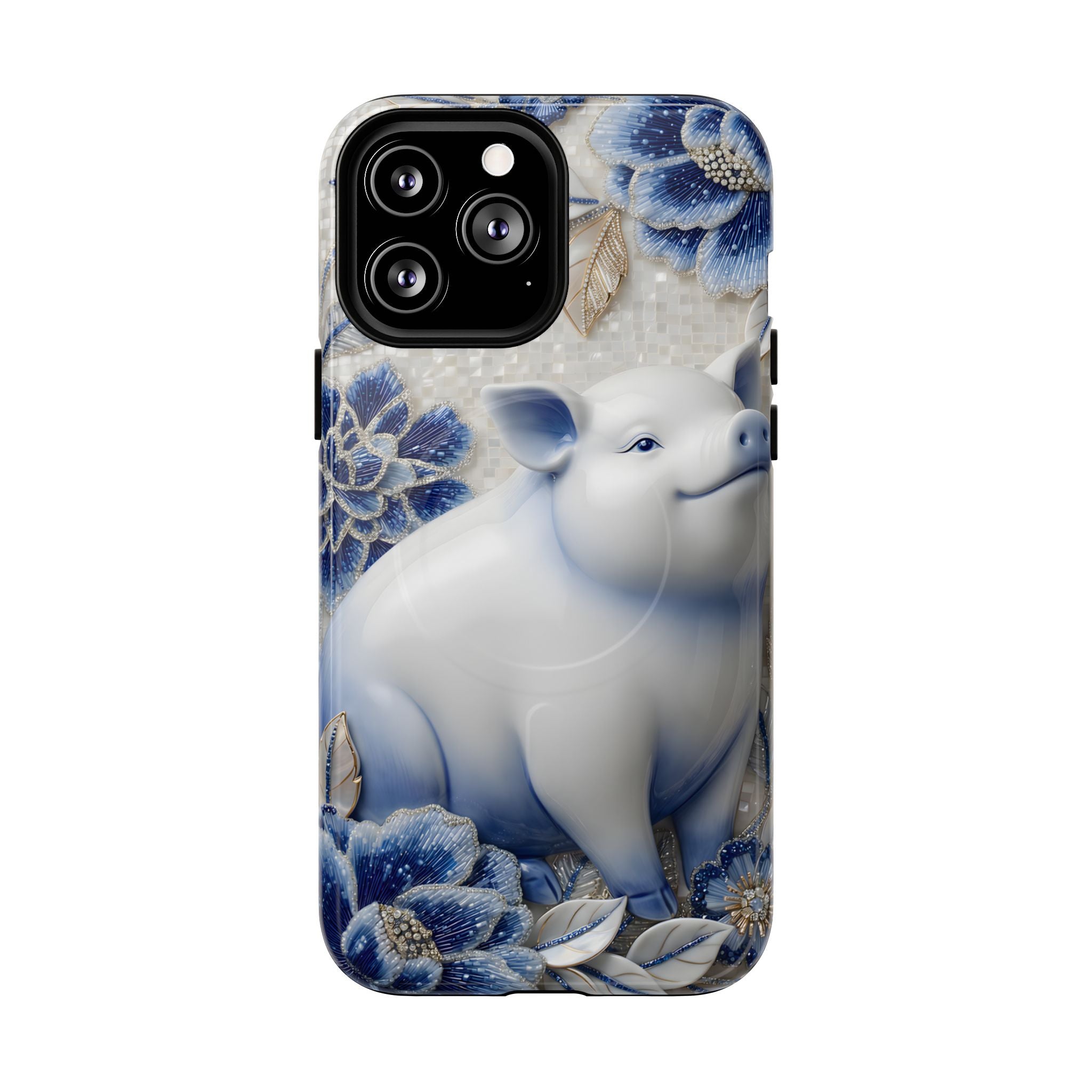 Asian Zodiac Pig MagSafe iPhone Case | Blue & White Porcelain Slim Protective Shockproof Case| Year of the Pig Gift