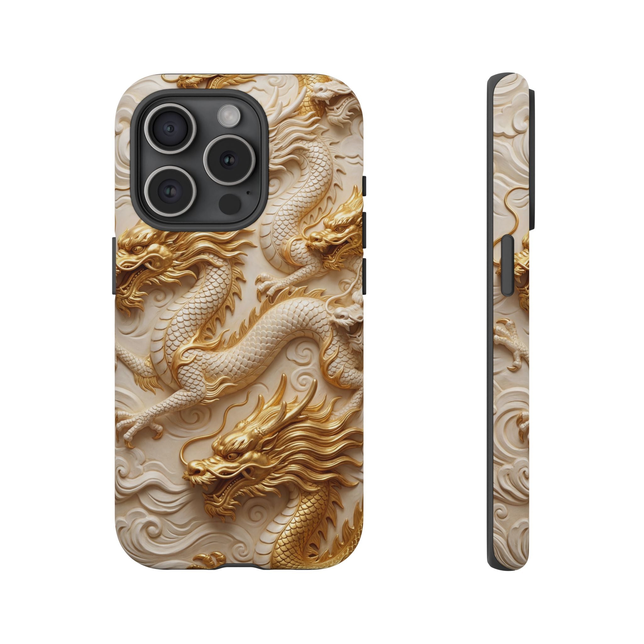 Dragon Relief iPhone Case — Gold Carved Dragon Protective Cover