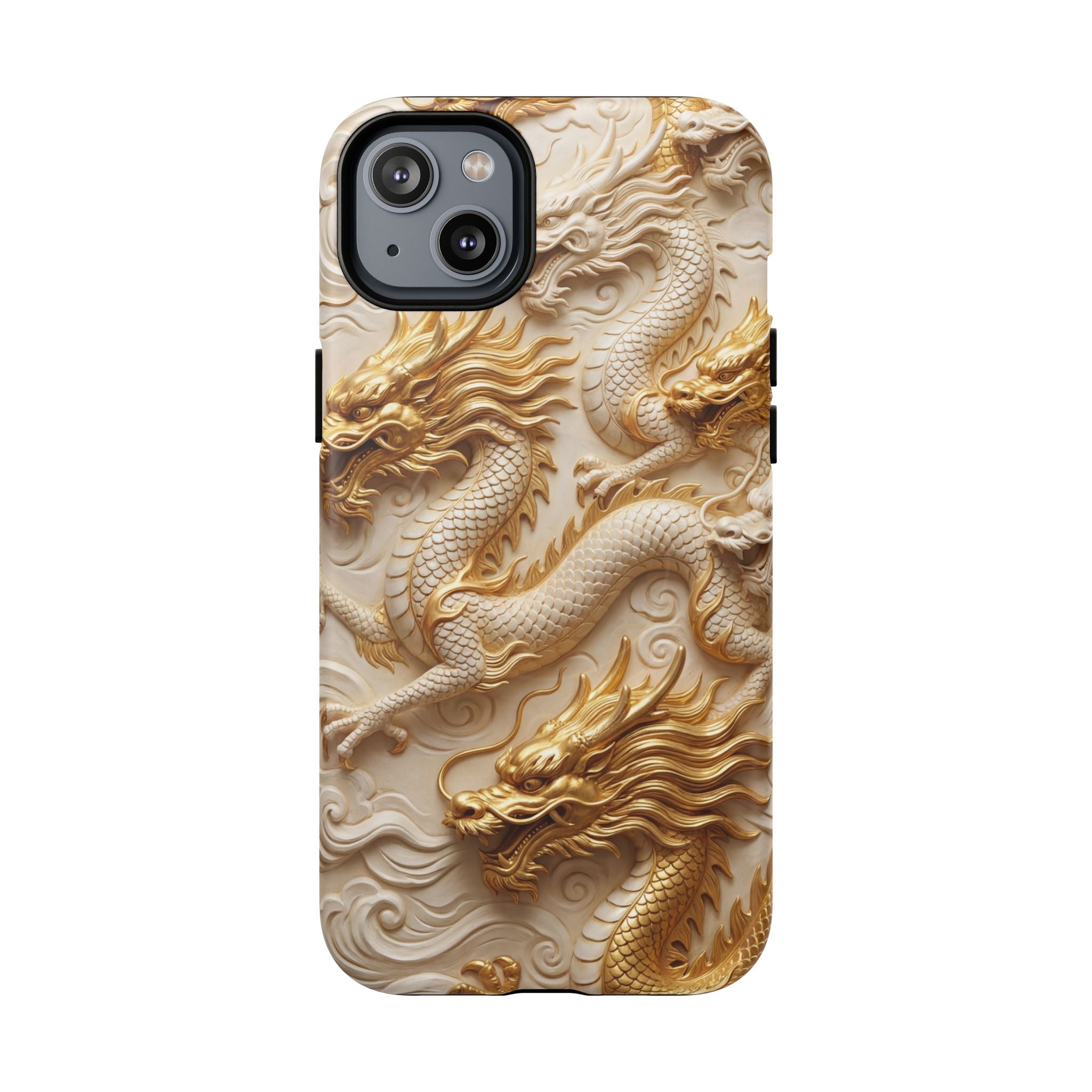 Dragon Relief Tough MagSafe Phone Case — Gold Carved Dragon Design
