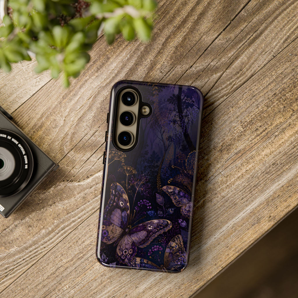 Purple Night Butterflies Samsung Galaxy Phone Case | Moody Purple Floral Cover