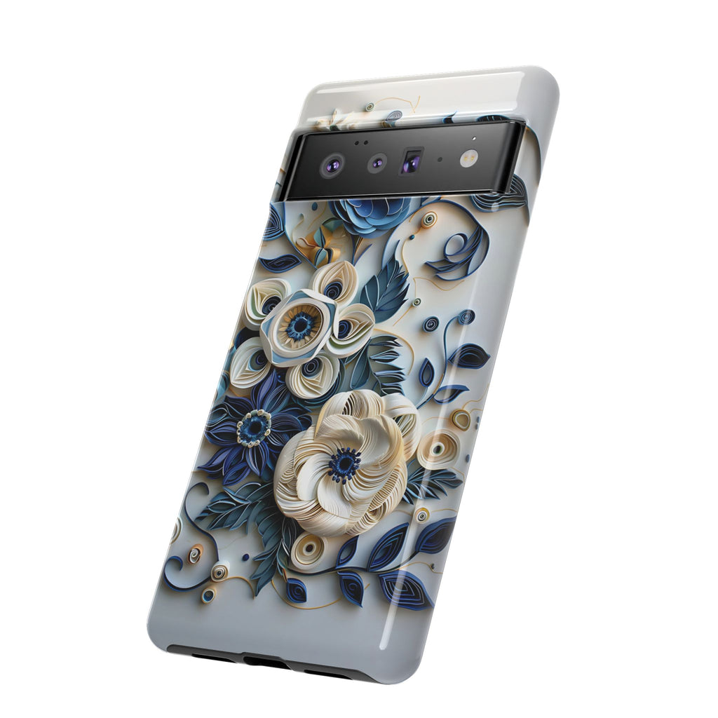 Floral Quilled Art Google Pixel Case — Blue & Cream Decorative Protection