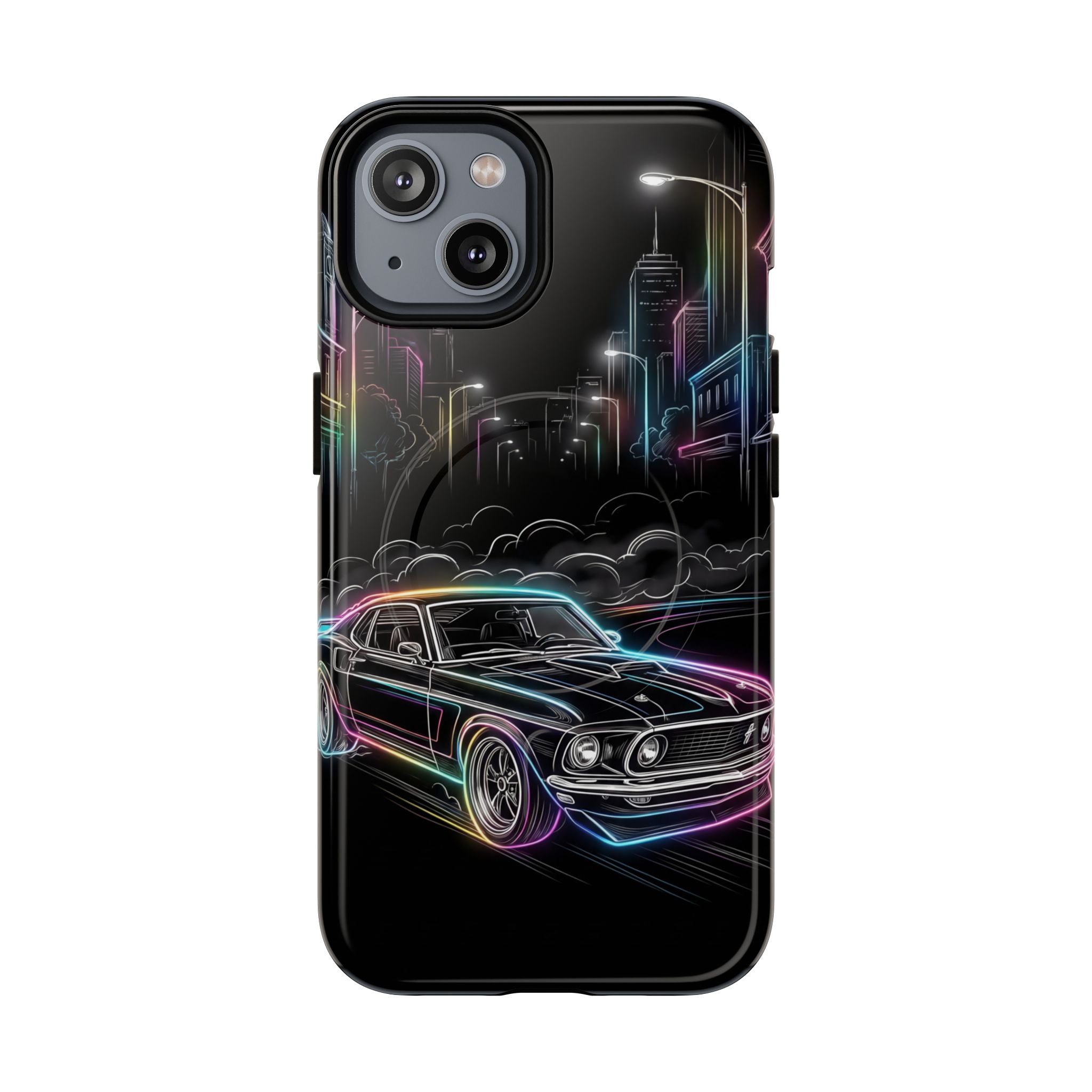 Neon Muscle Car MagSafe iPhone Case | Retro City Nightscape