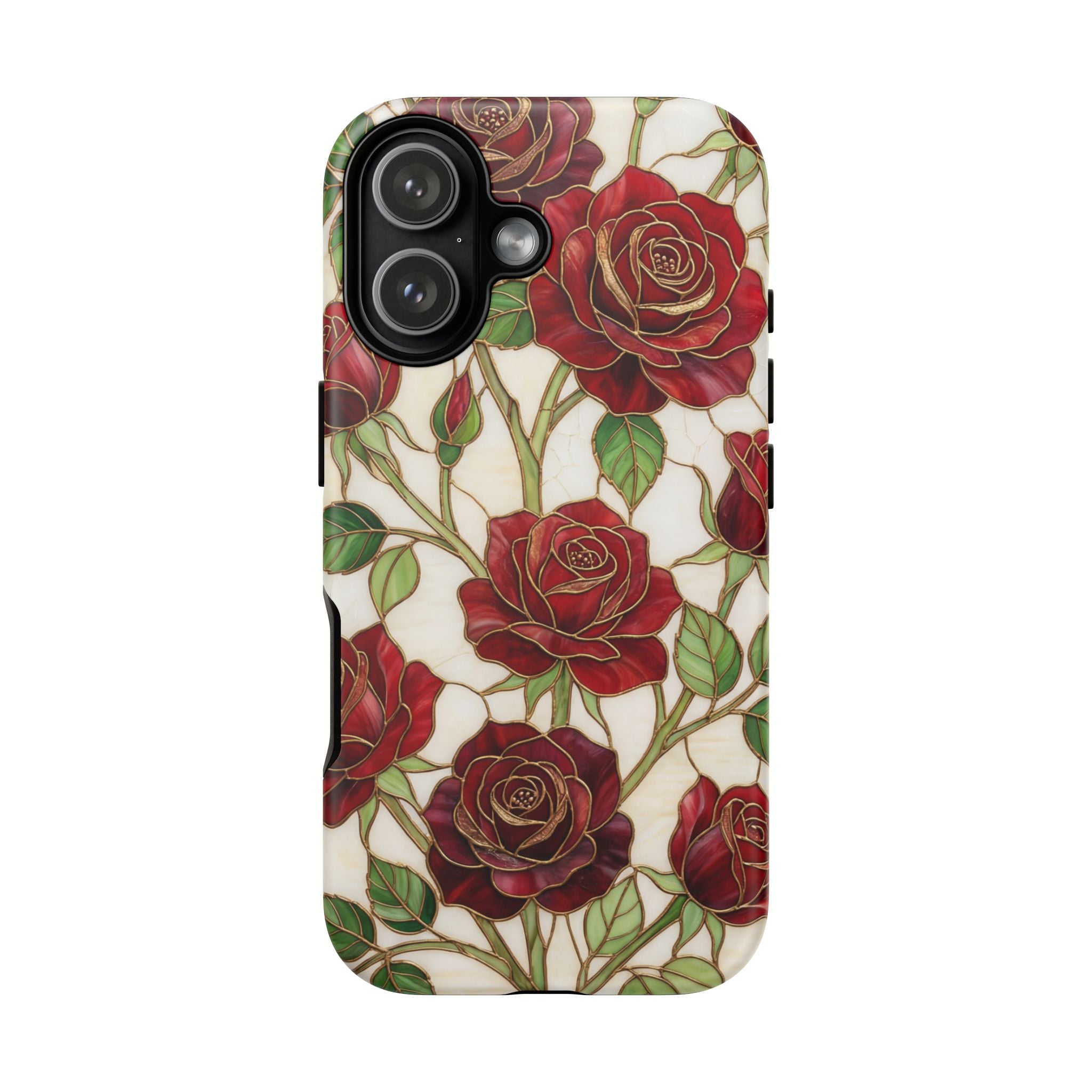 Red Rose Pattern Tough iPhone Case — Vintage Floral iPhone Protection