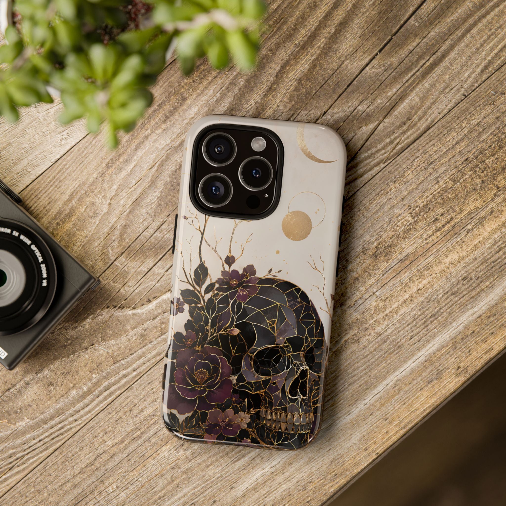 Gothic Skull iPhone Case | Dark Floral Rose Art Cover