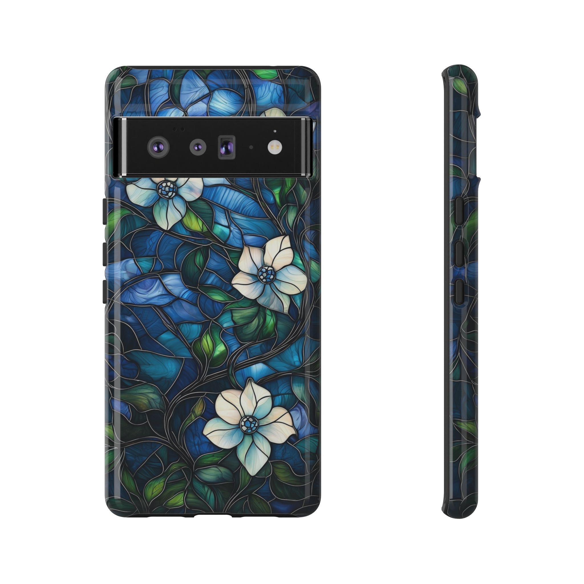 Floral Stained Glass Google Pixel Case – Blue Garden