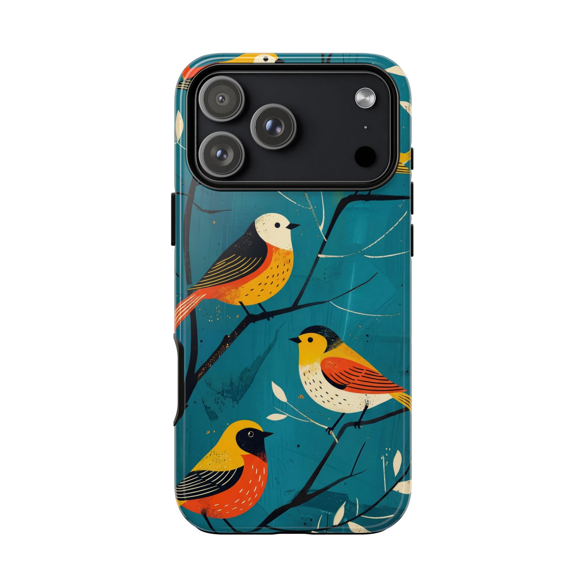 Bird Pattern Tough iPhone Case | Colourful Songbirds on Teal Background